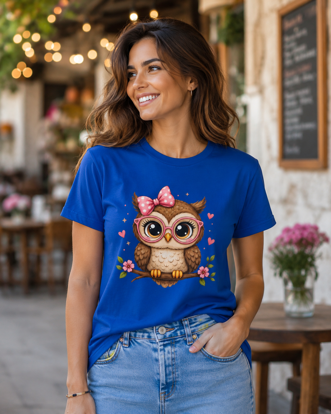 Cute Owl Tee — Whimsical Pink Bow Owl Graphic T-Shirt