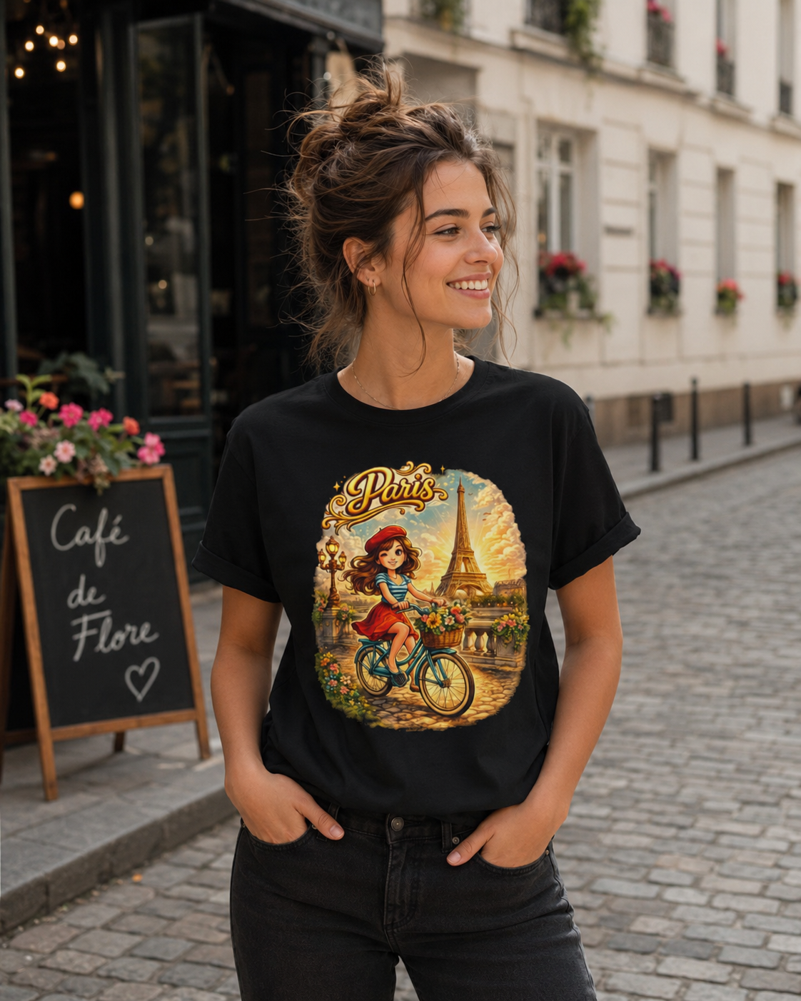 Paris Retro Bicycle T-Shirt — Vintage Eiffel Tower Travel Tee