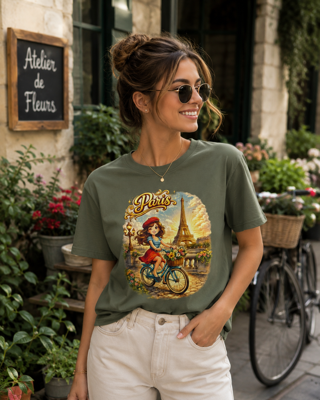 Paris Retro Bicycle T-Shirt — Vintage Eiffel Tower Travel Tee