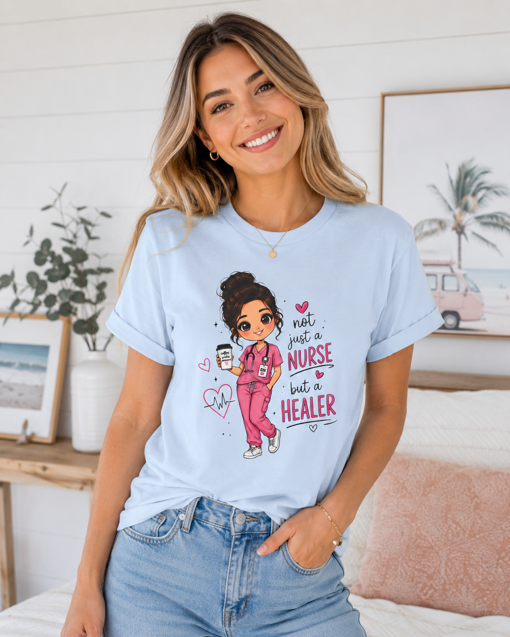 Nurse Illustration T-Shirt — "Not Just a Nurse, a Healer" Cute Medical Gift