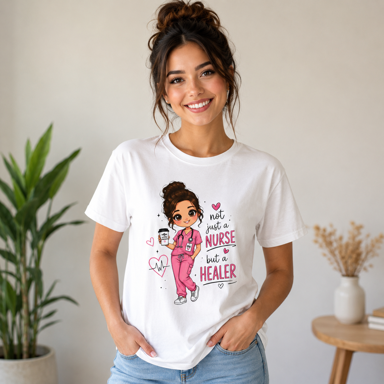 Nurse Illustration T-Shirt — "Not Just a Nurse, a Healer" Cute Medical Gift