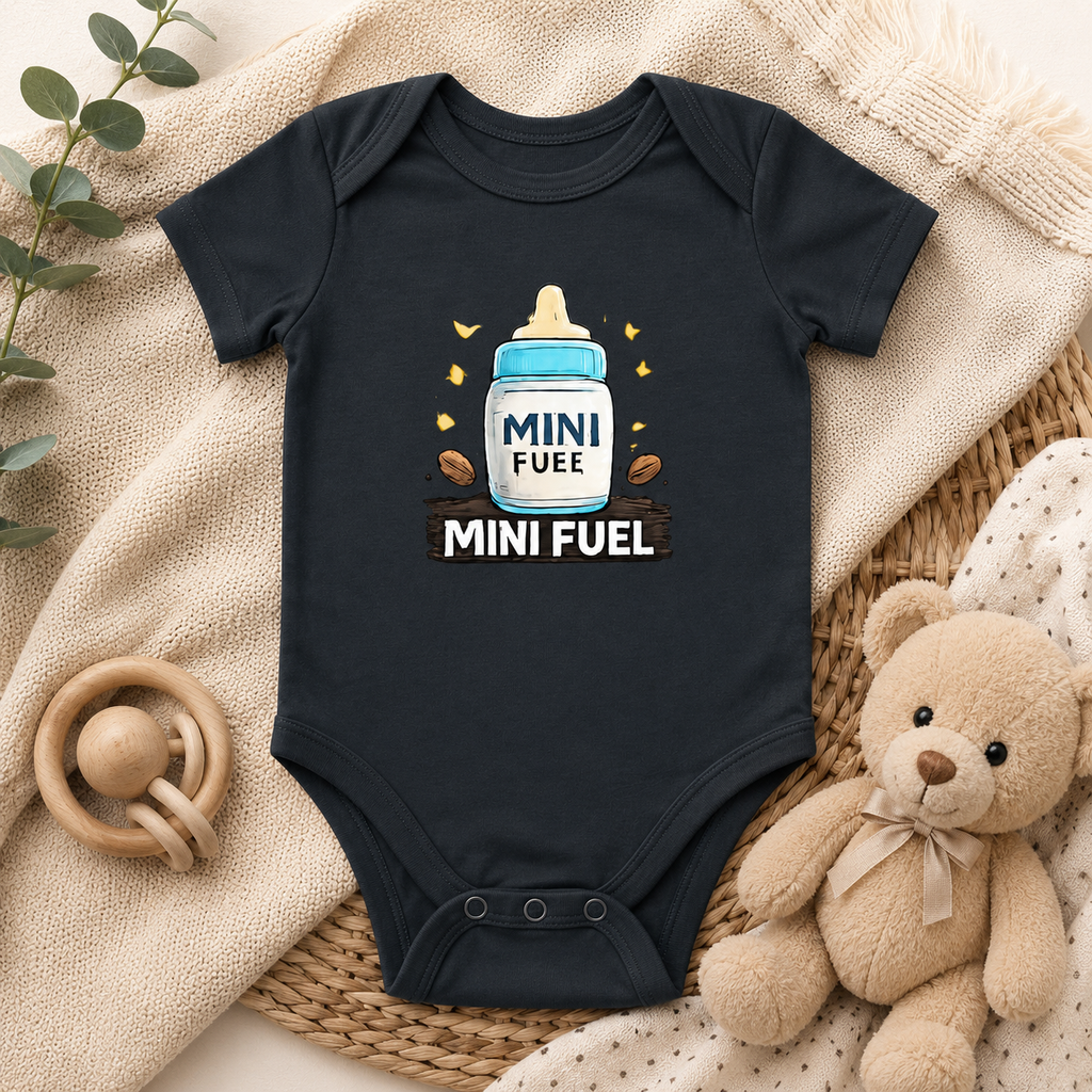 Mini Fuel Baby Bodysuit — Cute Bottle Graphic Infant Onesie