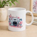 Ceramic Mug — "When Life Gets Messy" Vintage Camera Floral Coffee Cup (11oz & 15oz)