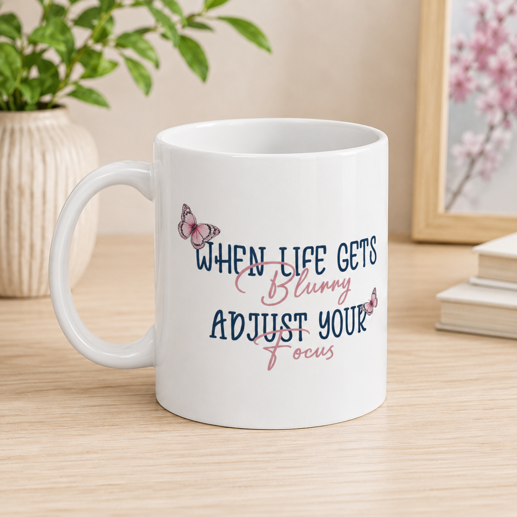 Ceramic Mug — "When Life Gets Messy" Vintage Camera Floral Coffee Cup (11oz & 15oz)