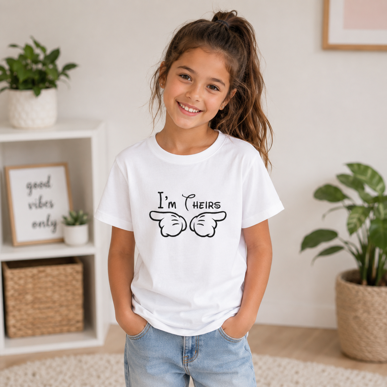 Youth Tee “I’m Theirs” Pointing Hands Cute Kids Graphic Shirt