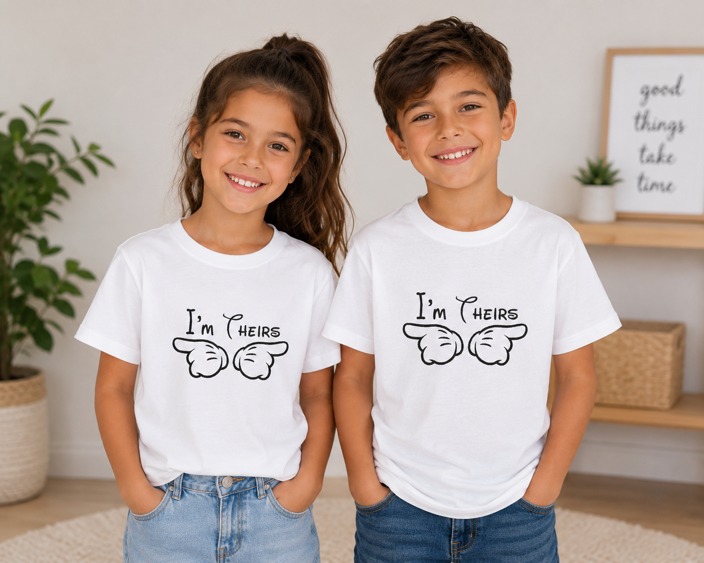 Youth Tee “I’m Theirs” Pointing Hands Cute Kids Graphic Shirt