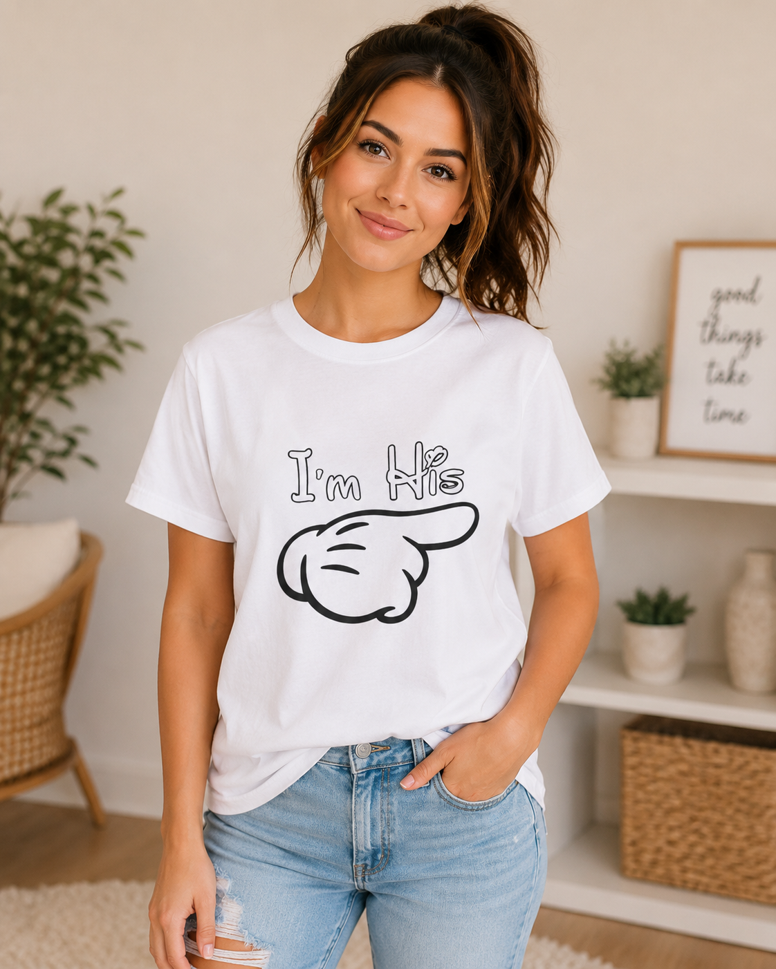 I'm His Couples T-Shirt — Matching Partner Tee with Pointing Hand Graphic