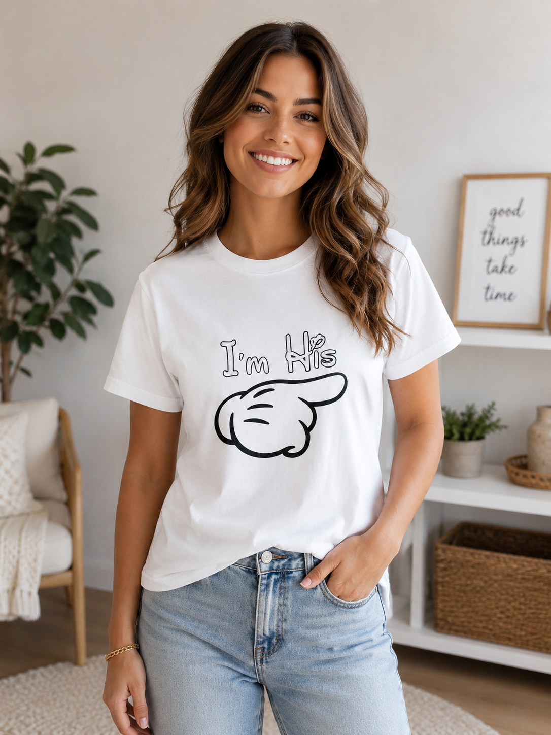 I'm His Couples T-Shirt — Matching Partner Tee with Pointing Hand Graphic
