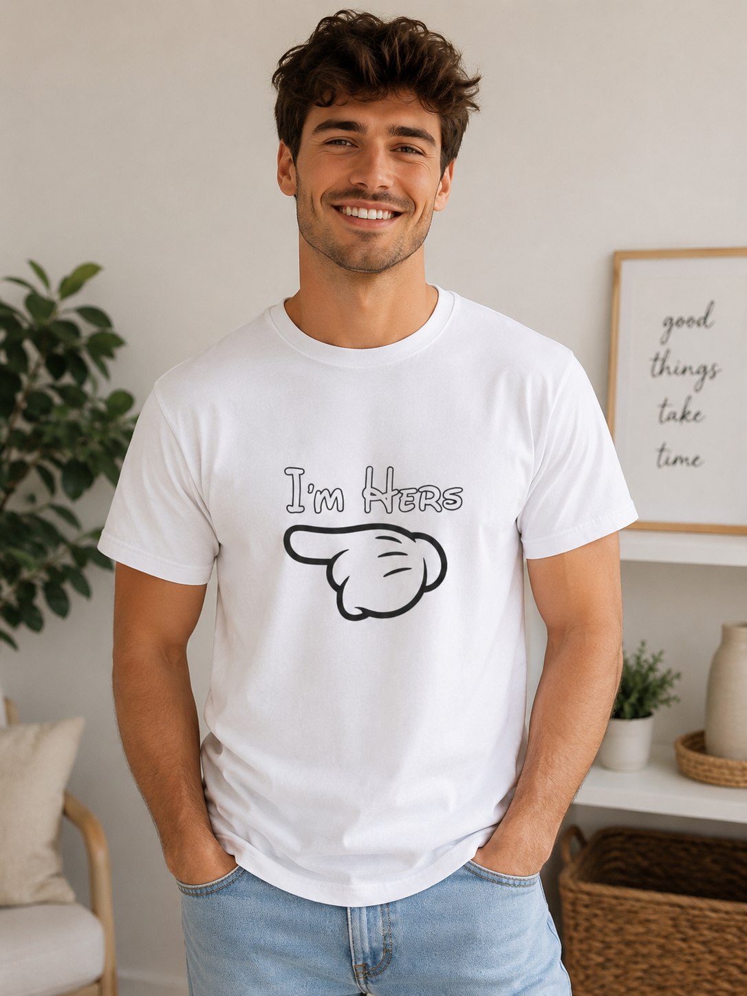 I'm Hers T-Shirt — Couples Matching Pointing Hand Tee