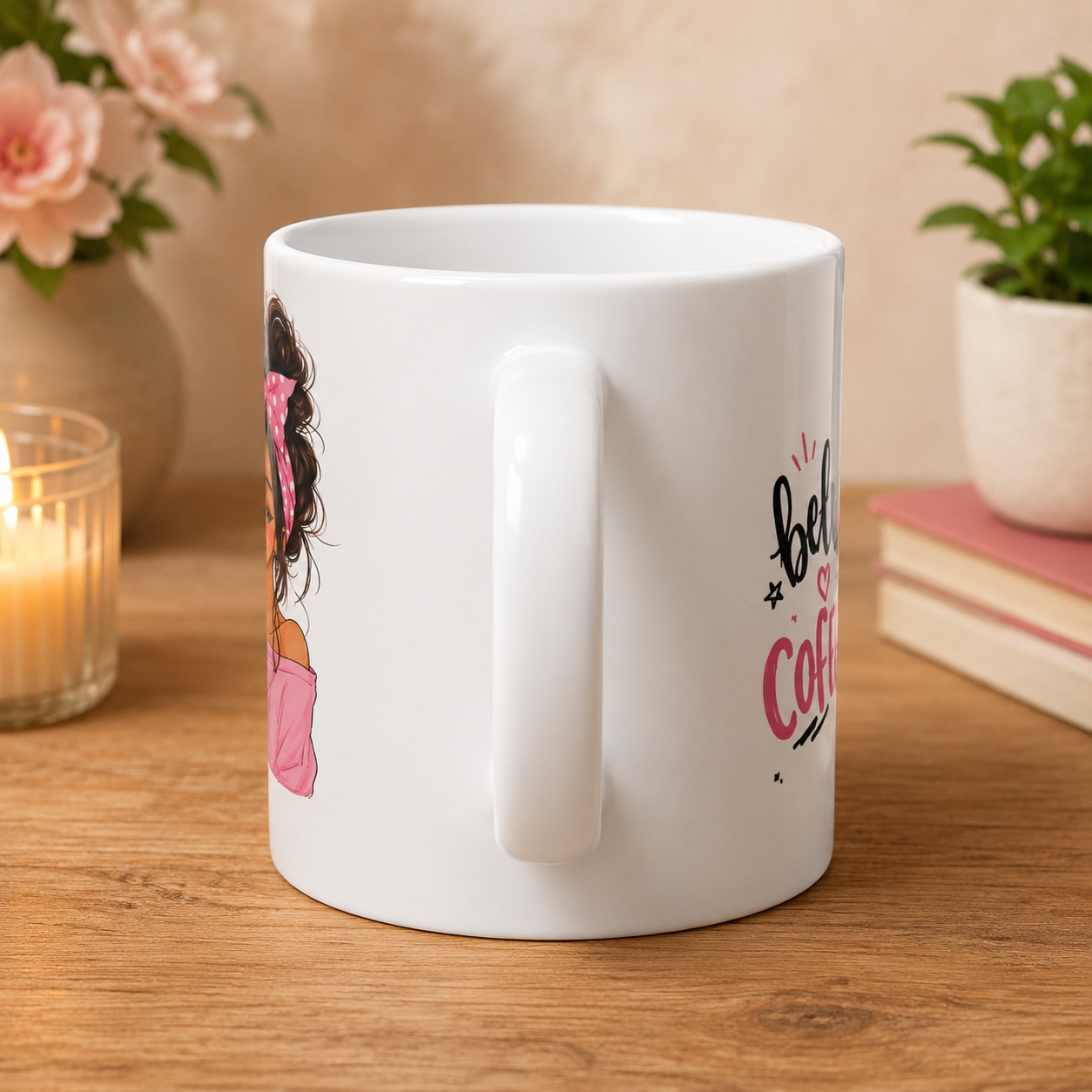 Coffee Lover Mug — "Fully Caffeinated" Cute Girl Cartoon Coffee Gift