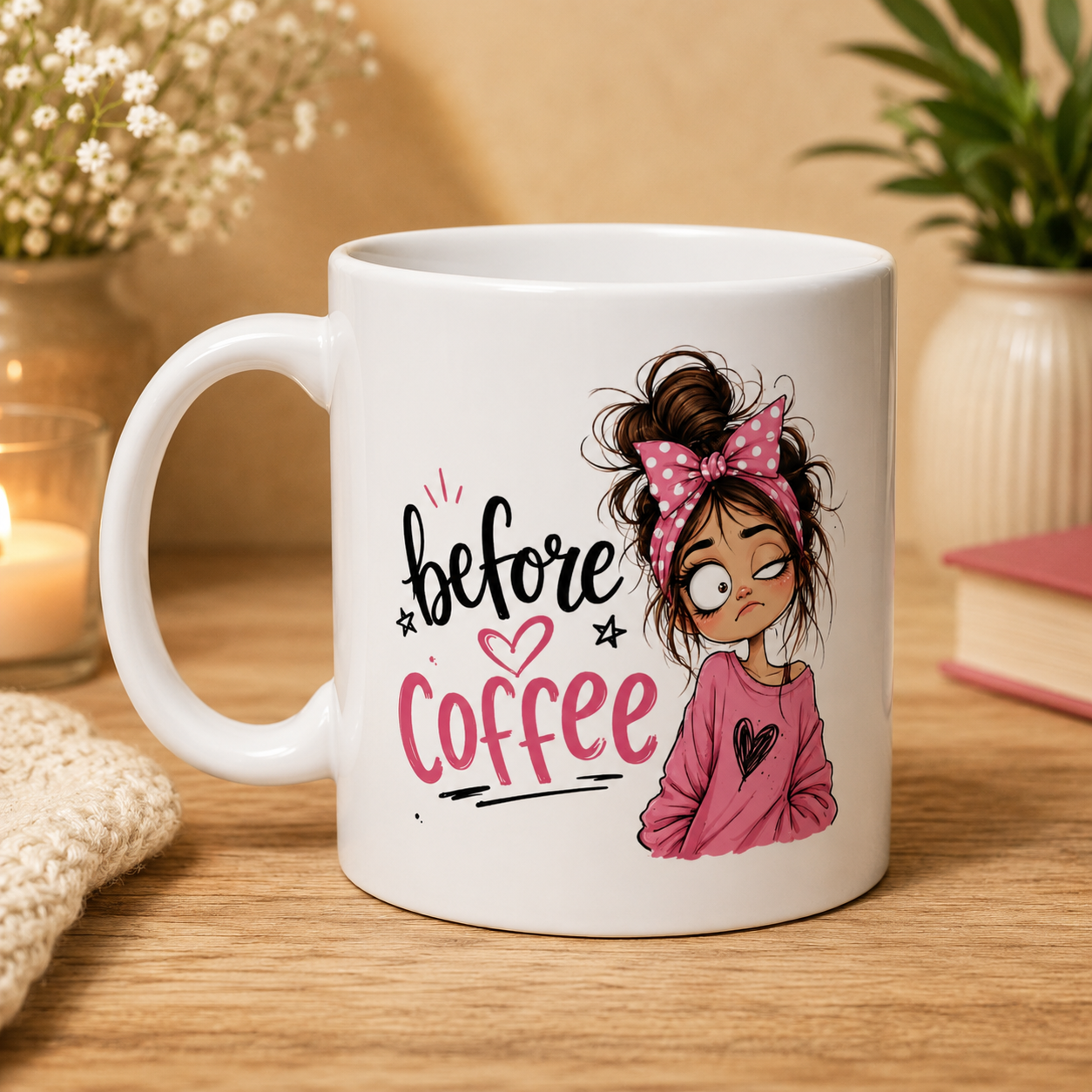 Coffee Lover Mug — "Fully Caffeinated" Cute Girl Cartoon Coffee Gift