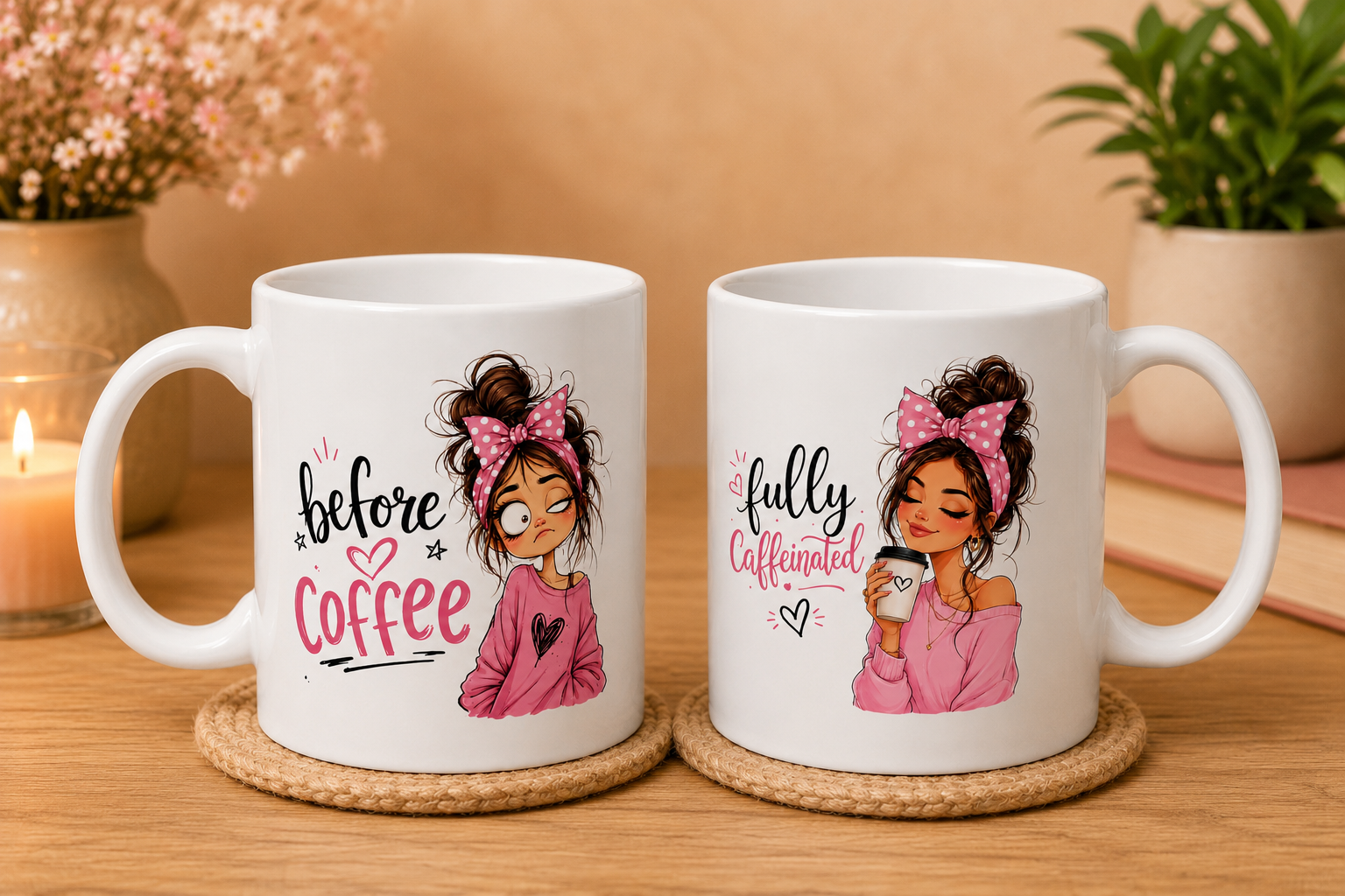 Coffee Lover Mug — "Fully Caffeinated" Cute Girl Cartoon Coffee Gift