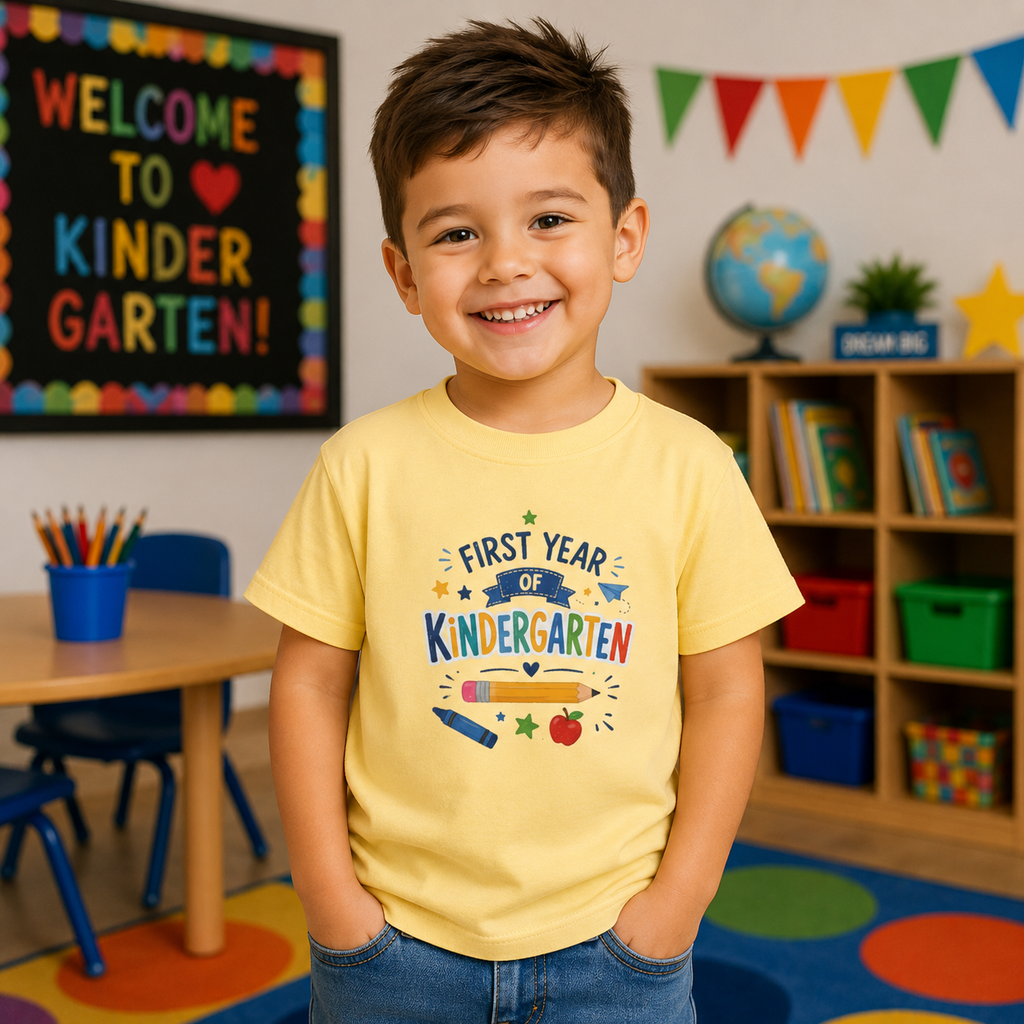 First Year of Kindergarten Youth Tee – Back-to-School Kids Shirt