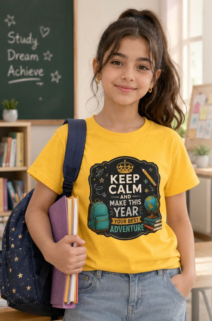 Kids Tee — "Keep Calm and Make This Year Your Best Adventure" Travel Graphic