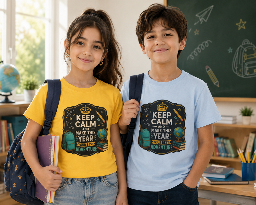 Kids Tee — "Keep Calm and Make This Year Your Best Adventure" Travel Graphic