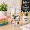 Back to School 16oz Tumbler with Straw – Cute School Supplies Design