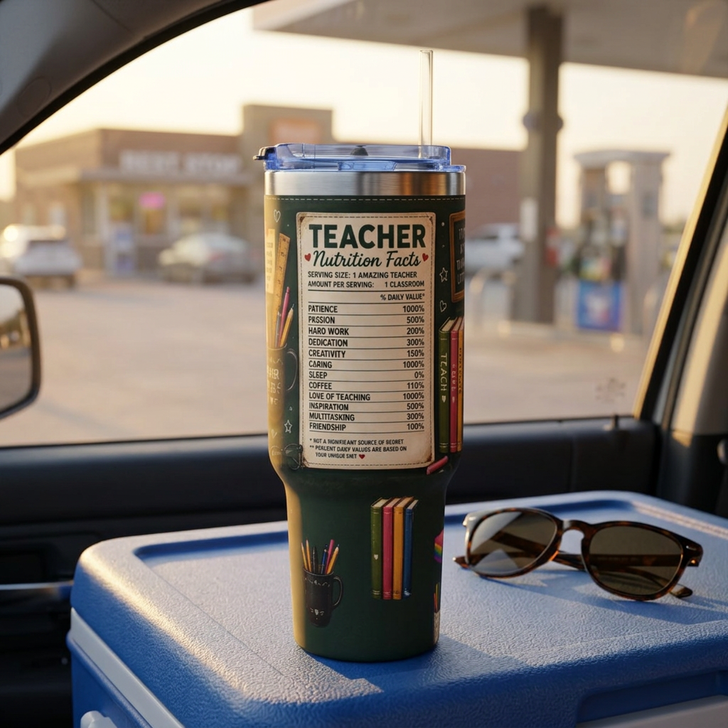 Teacher Nutrition Facts 40oz Vacuum Tumbler — Insulated Teacher Coffee Cup