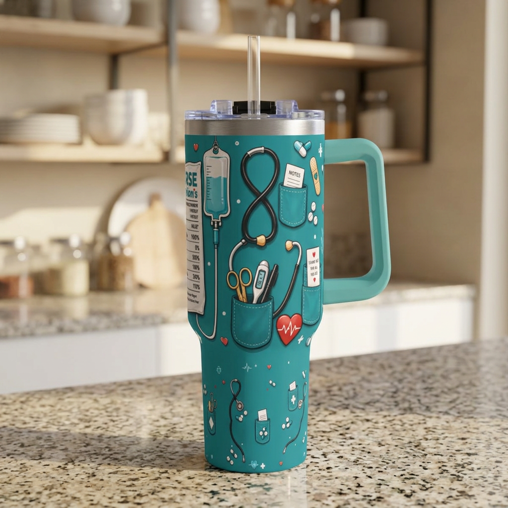Nurse Nutrition 40oz Vacuum Tumbler – Medical Tools Pattern Insulated Travel Mug