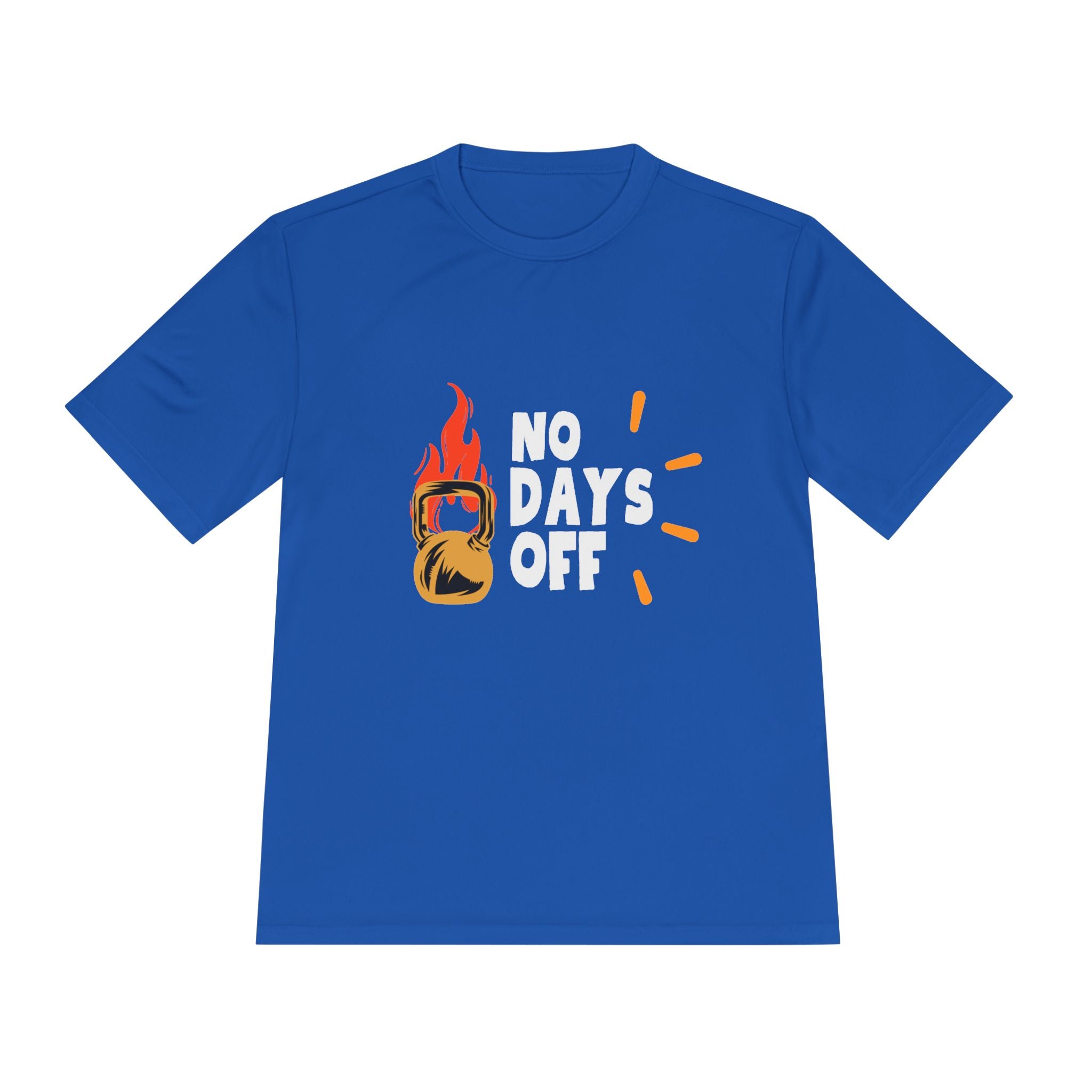 No Days Off Flame Kettlebell Tee — Motivational Gym Workout Shirt