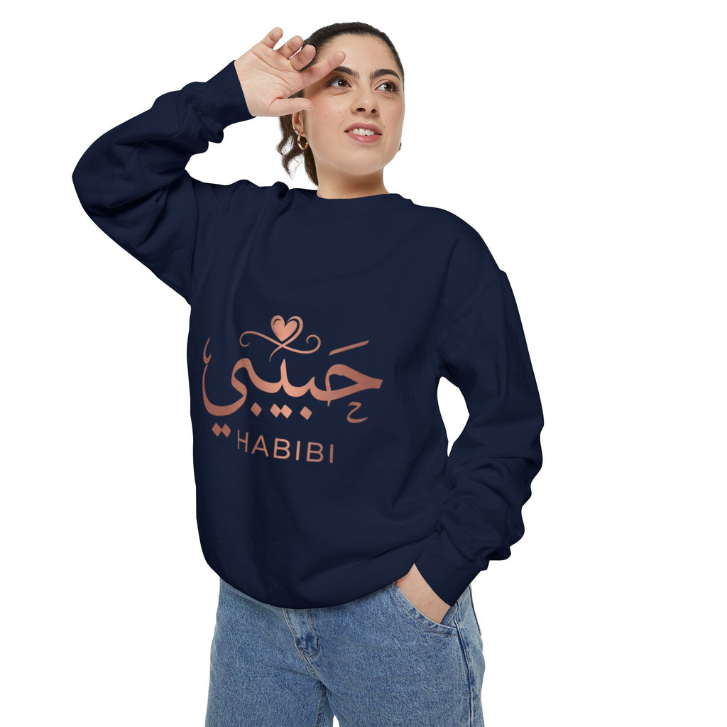 Habibi Sweatshirt — Arabic 'حبيبي' Rose Gold Graphic Crewneck