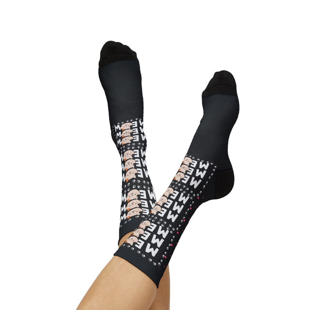 Cat Mom Sublimation Socks — Cute Paw Print Crew Socks for Cat Lovers