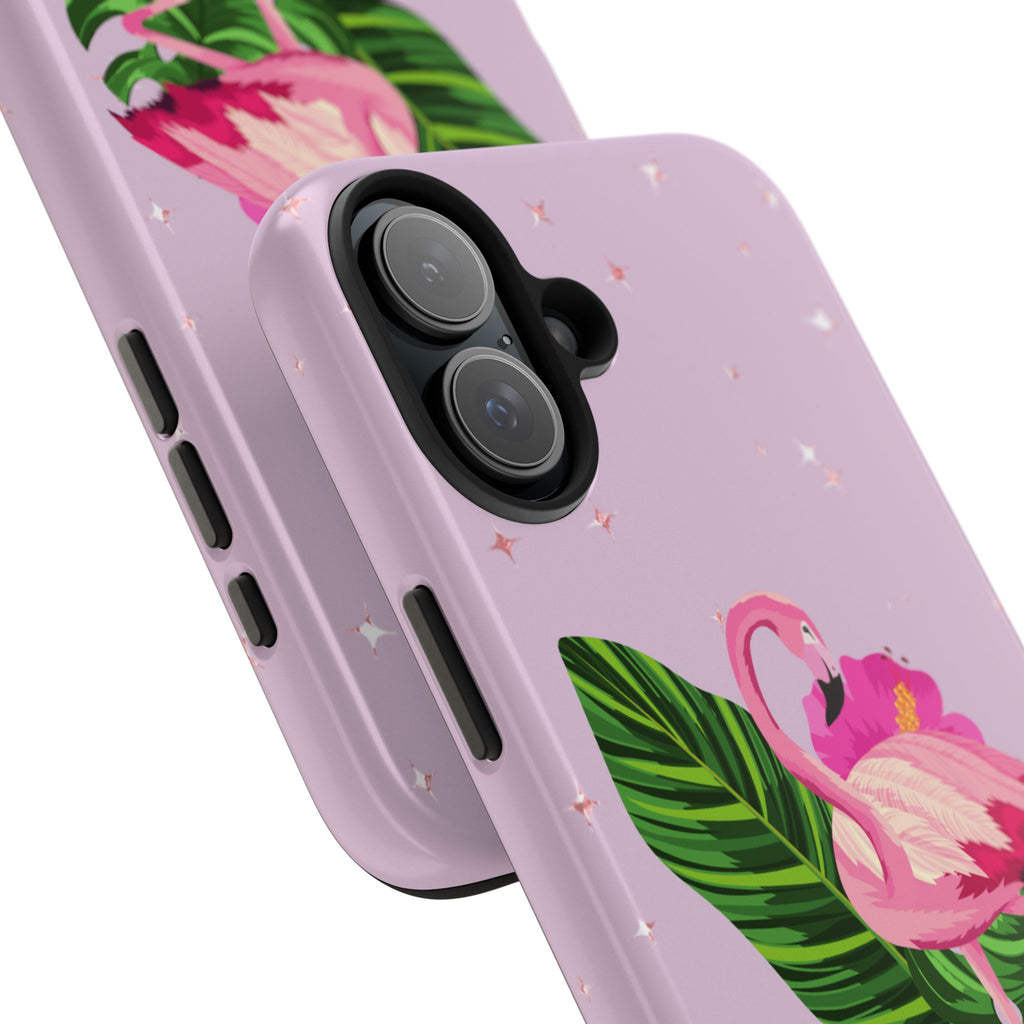 Flamingo Tropical Tough Phone Case — Pink Hibiscus & Palm Leaves