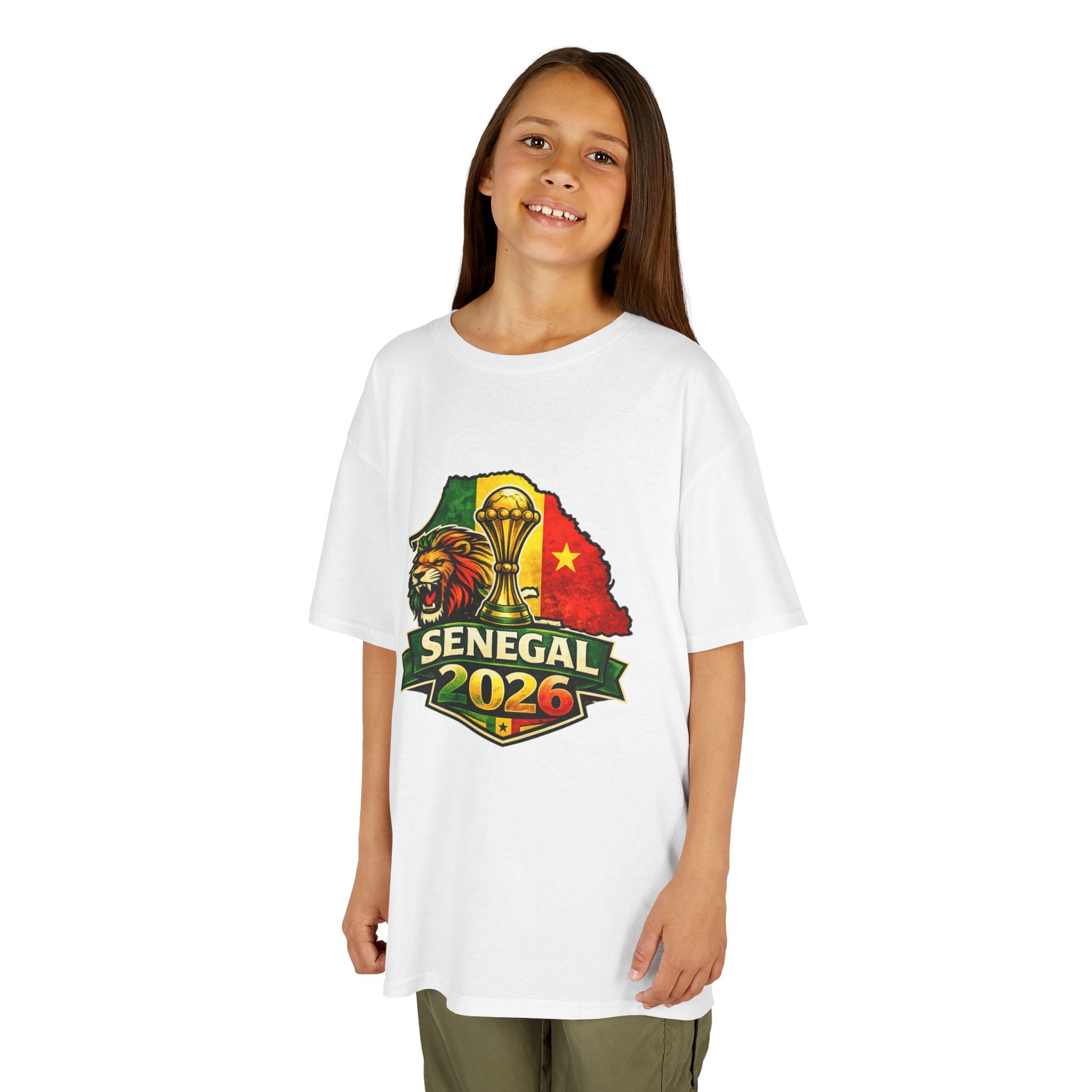 Senegal 2026 Kids T-Shirt — Cup Lion Crest with Map