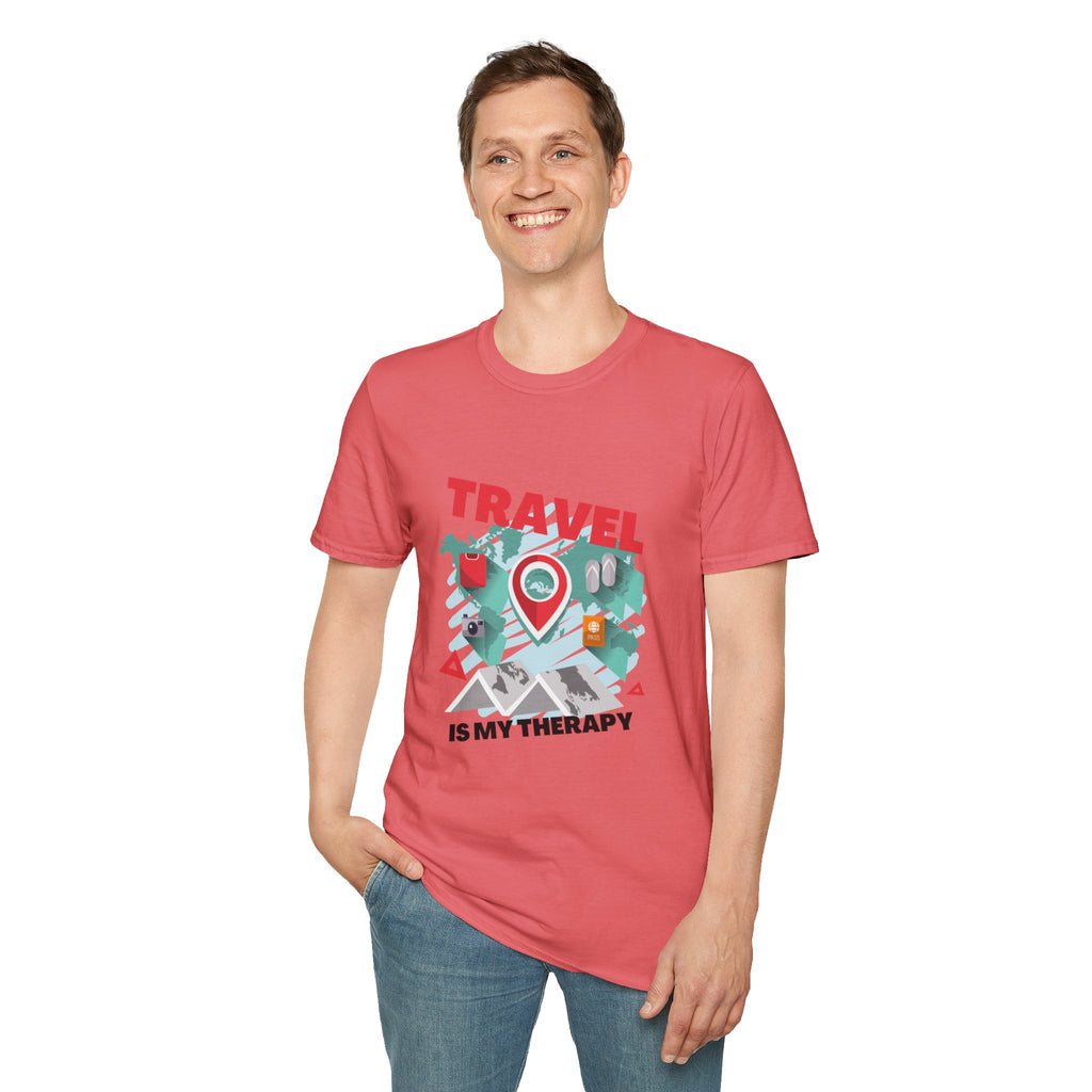 Travel Is My Therapy T-Shirt — Wanderlust Map Tee for Travelers & Adventure Lovers