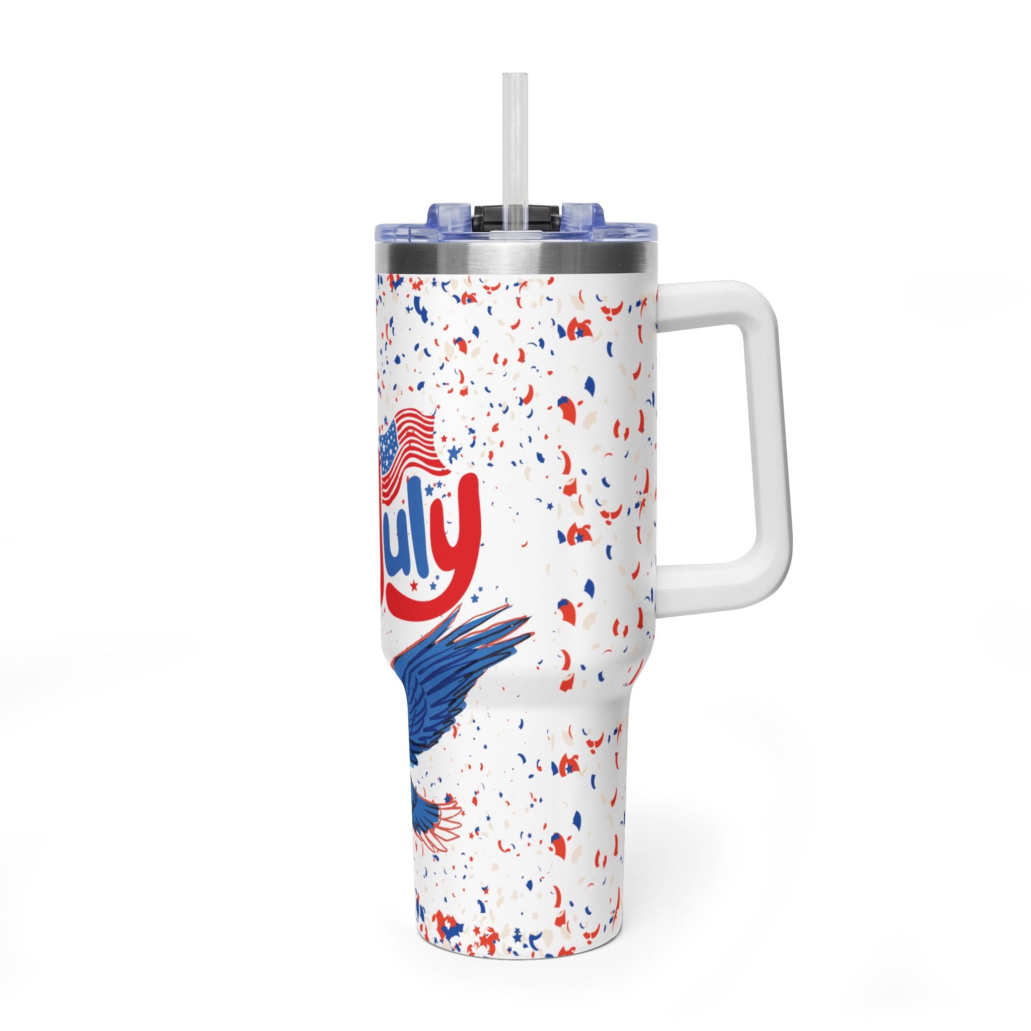40oz Fourth of July Tumbler - "Happy 4th of July" Patriotic Eagle Vacuum Cup