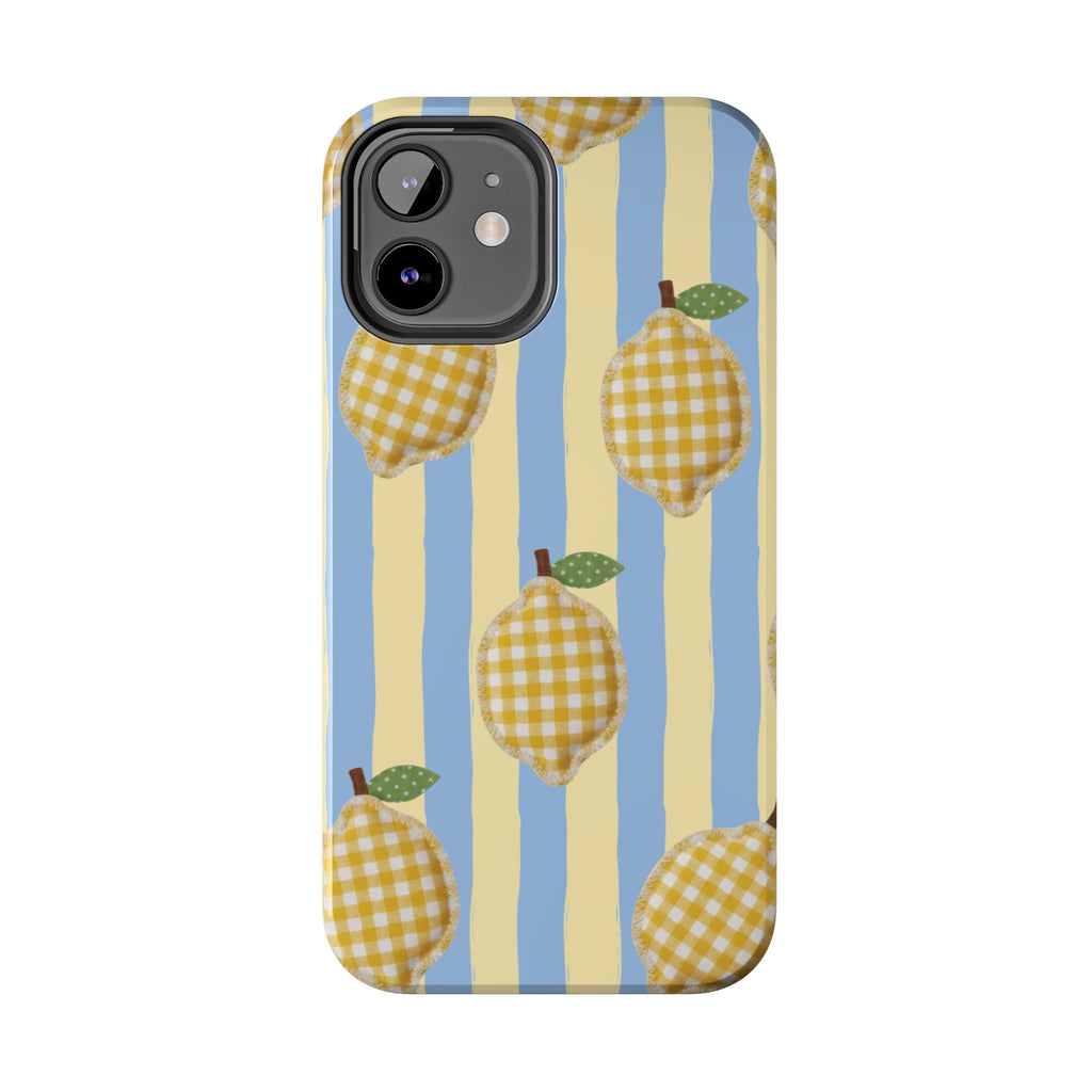 Tough Phone Case — Blue & Yellow Gingham Lemon Design