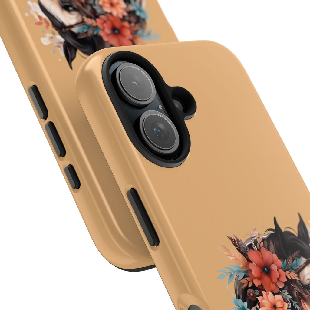 Horse Floral Tough Phone Case — Protective iPhone Cover with Boho Horse Head Design