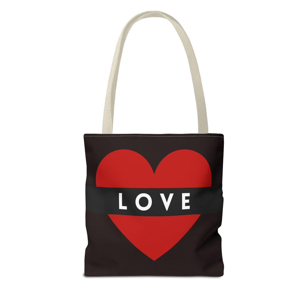 Love Heart Tote Bag — Red Heart "LOVE" All-Over Print Tote