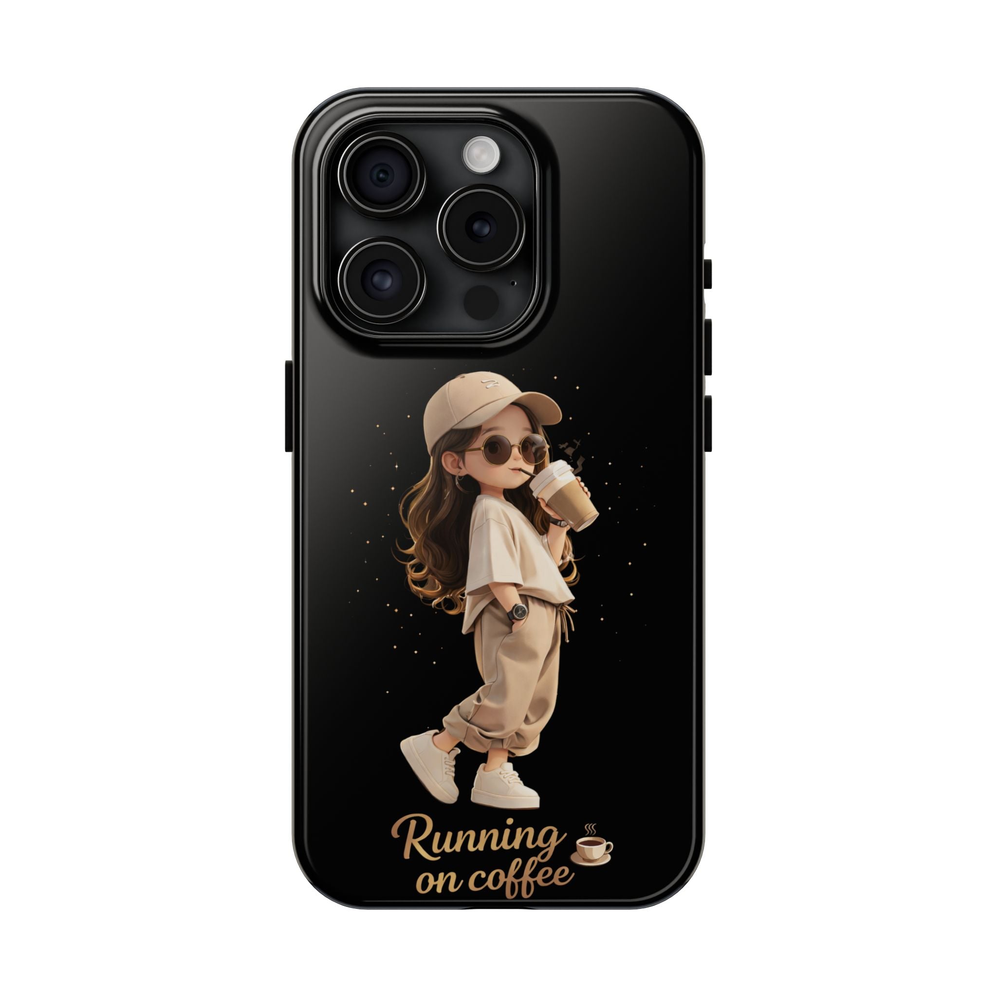 Phone Case — 'Running on Coffee' Cute Coffee Girl Protective Case