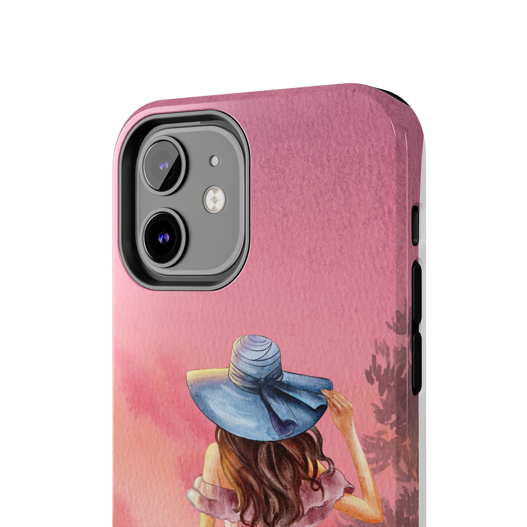 Pastel Picnic Girl Phone Case — Protective Tough Phone Case with Watercolor Sunset Design