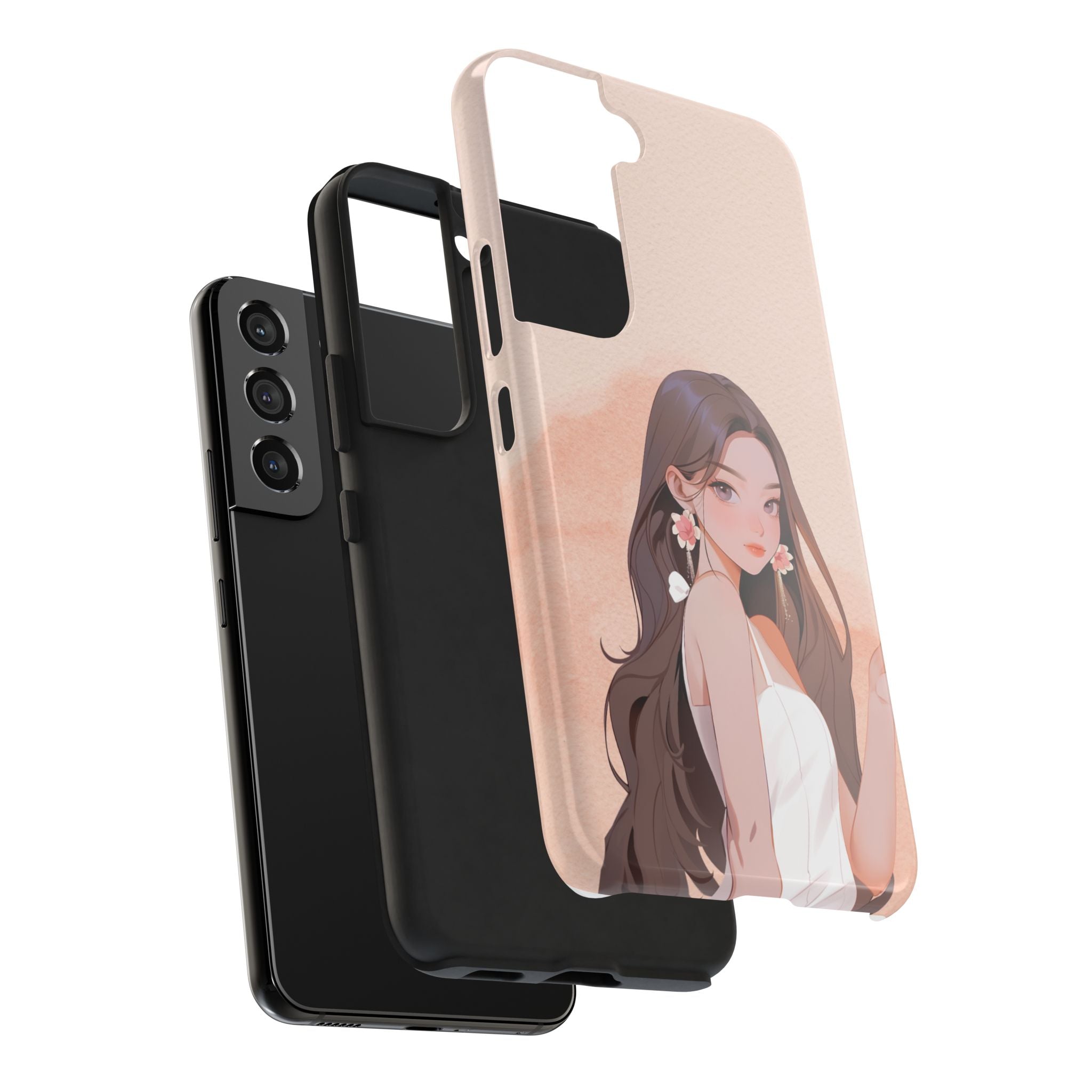 Tough Phone Case — Elegant Anime Girl Illustration, Protective Slim Phone Cover