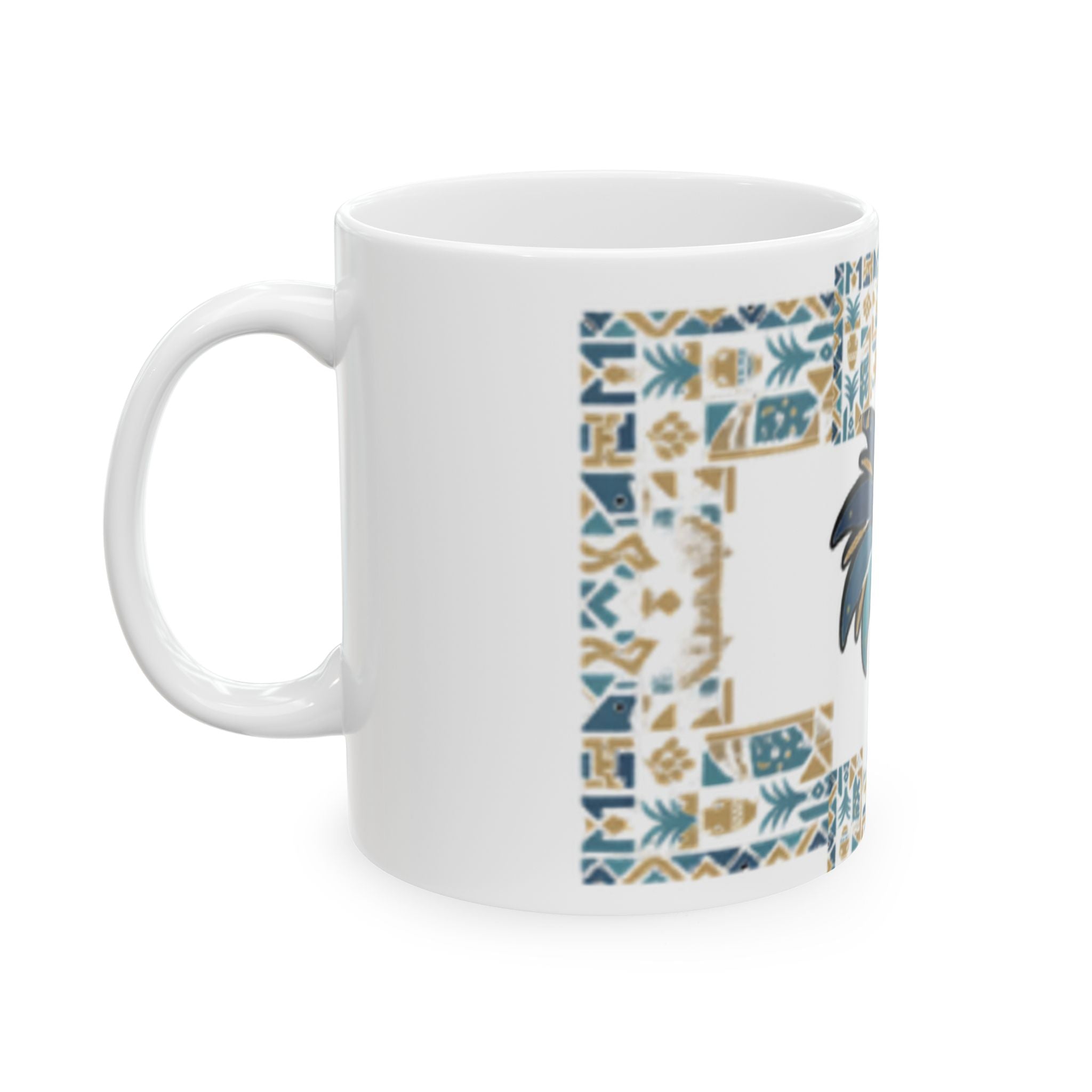Blue Palm Tree Mosaic Ceramic Mug – Coastal Boho 11oz/15oz Coffee Cup
