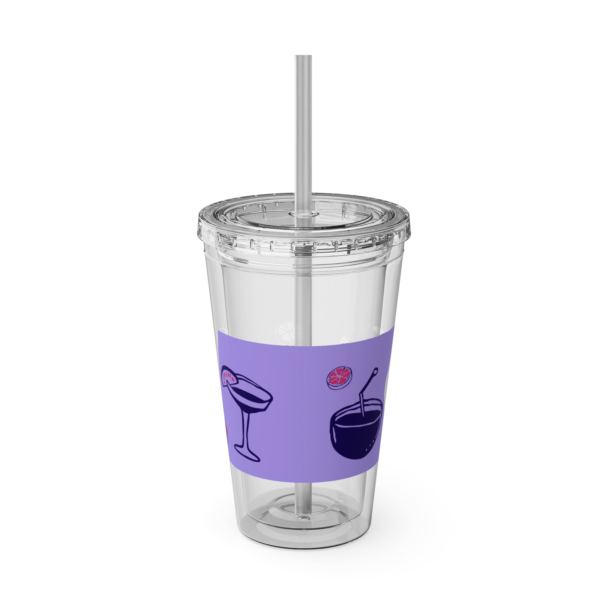 Sunsplash 16oz Tumbler with Straw — 'Time to Drink' Purple Sunset Drink Cup