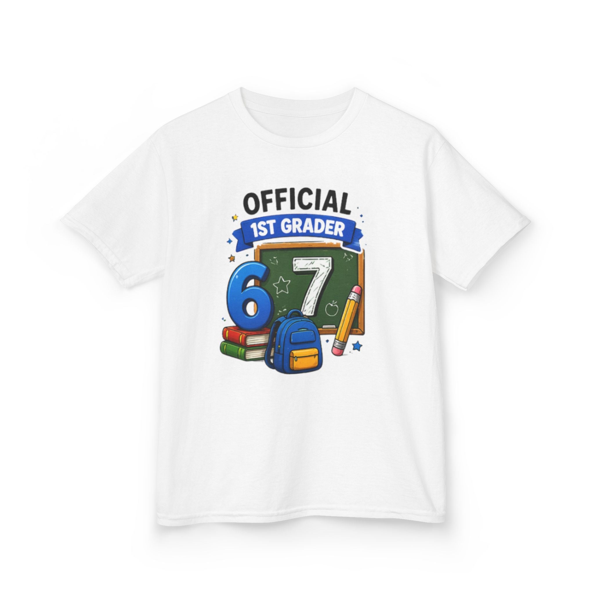 Official 1st Grader" Back-to-School Shirt with Chalkboard & School Supplies Design 67