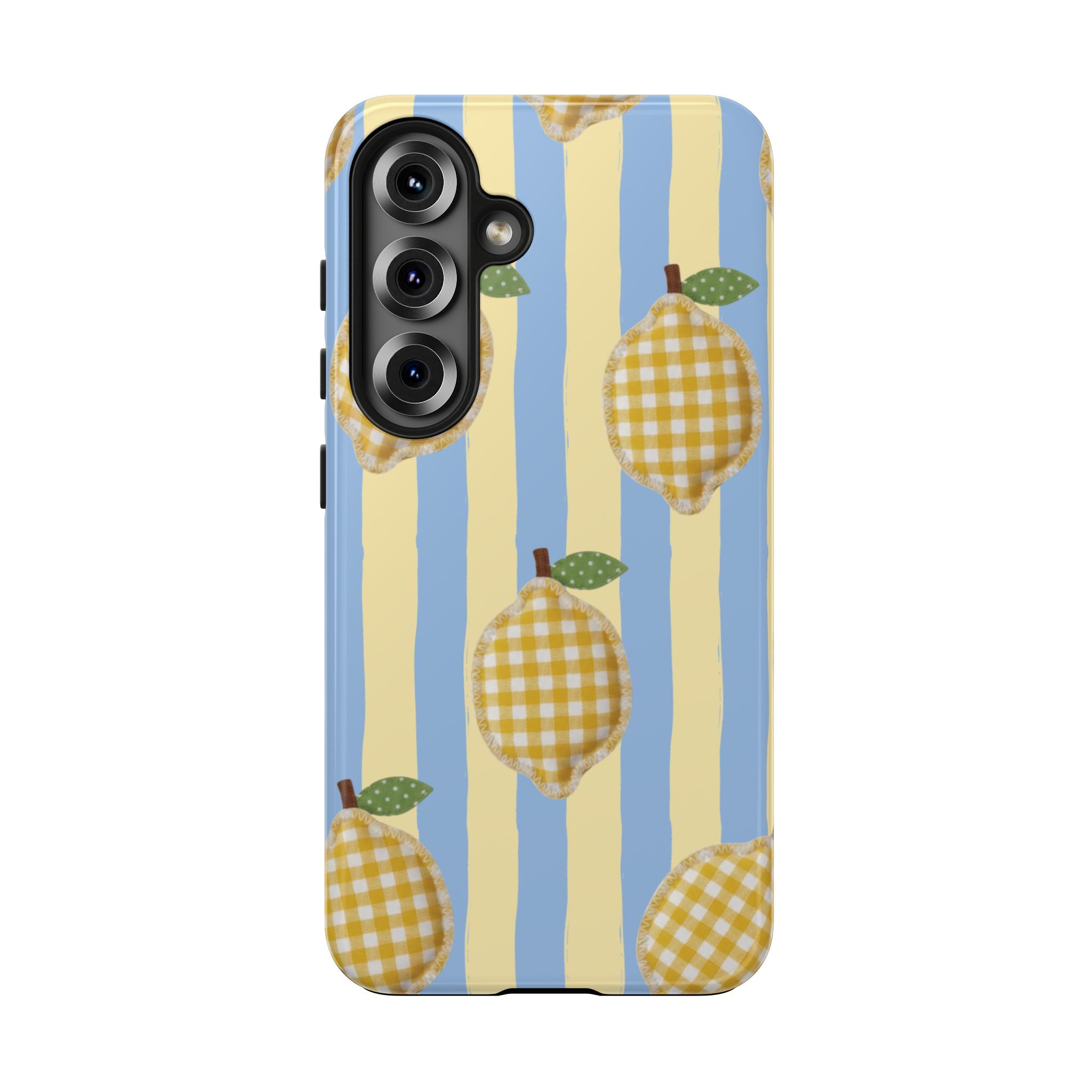 Tough Phone Case — Blue & Yellow Gingham Lemon Design