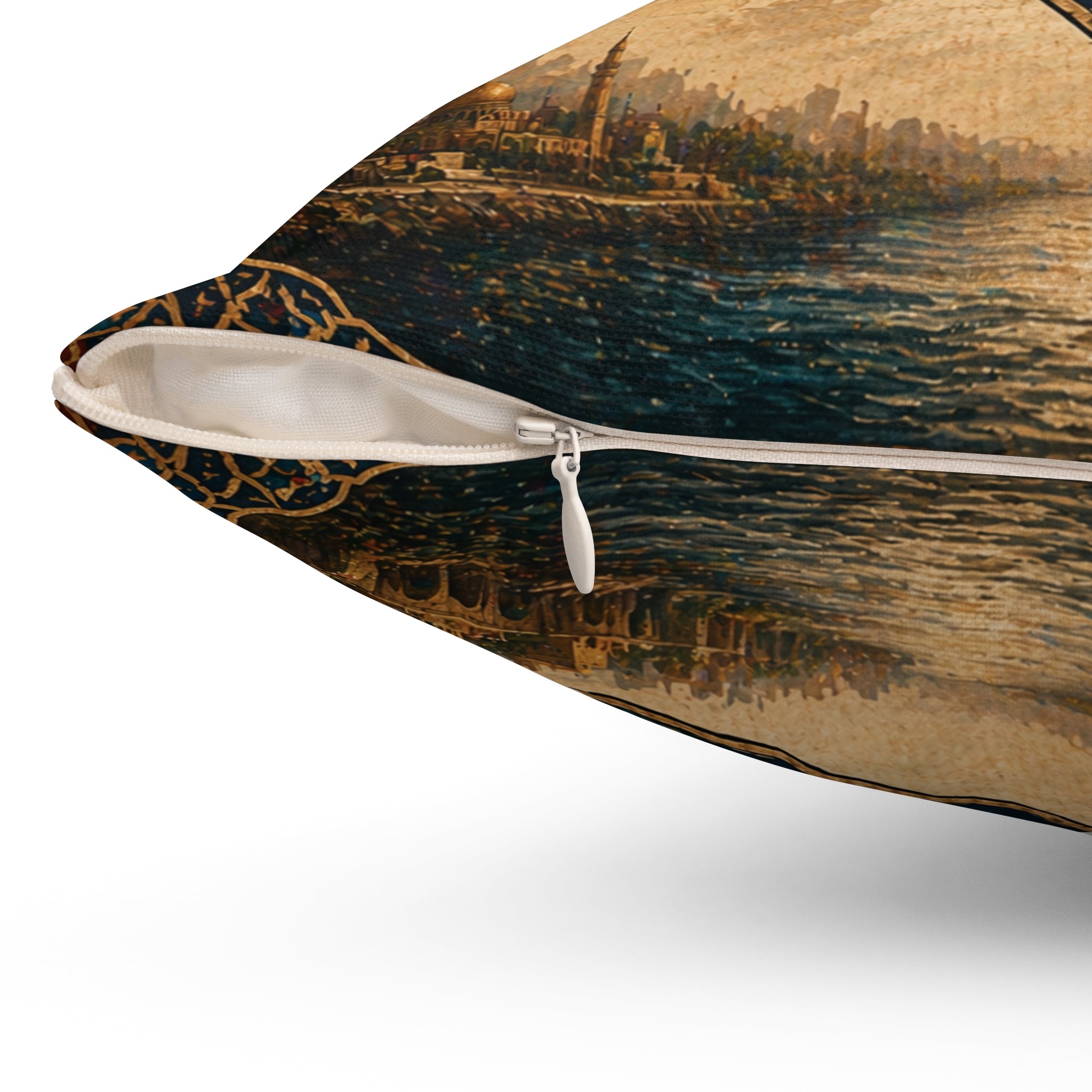 Iraq Heritage Decorative Pillow — Arabic Calligraphy & Baghdad Landmark Art