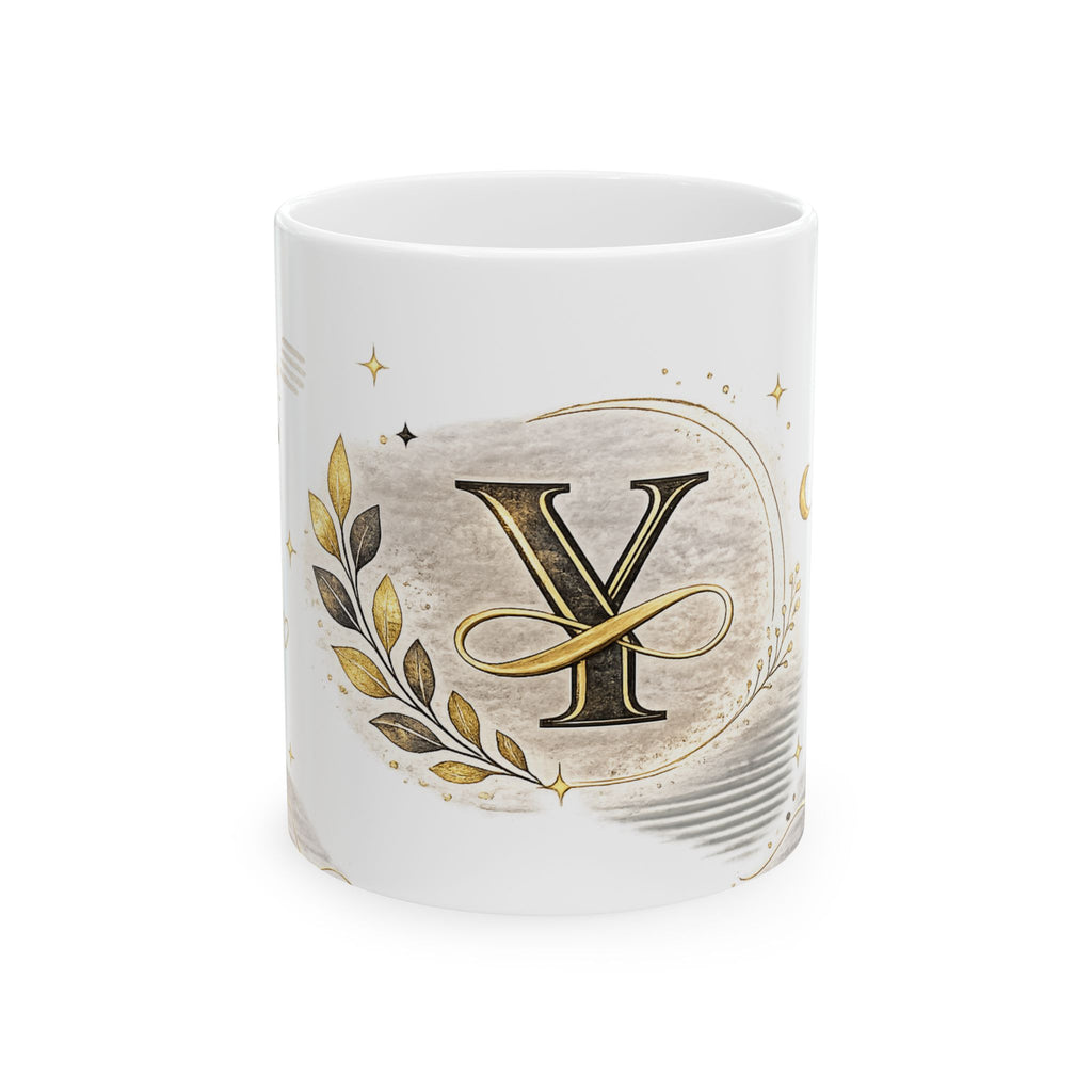 Monogram Y Ceramic Mug — Elegant Gold Initial Coffee Cup