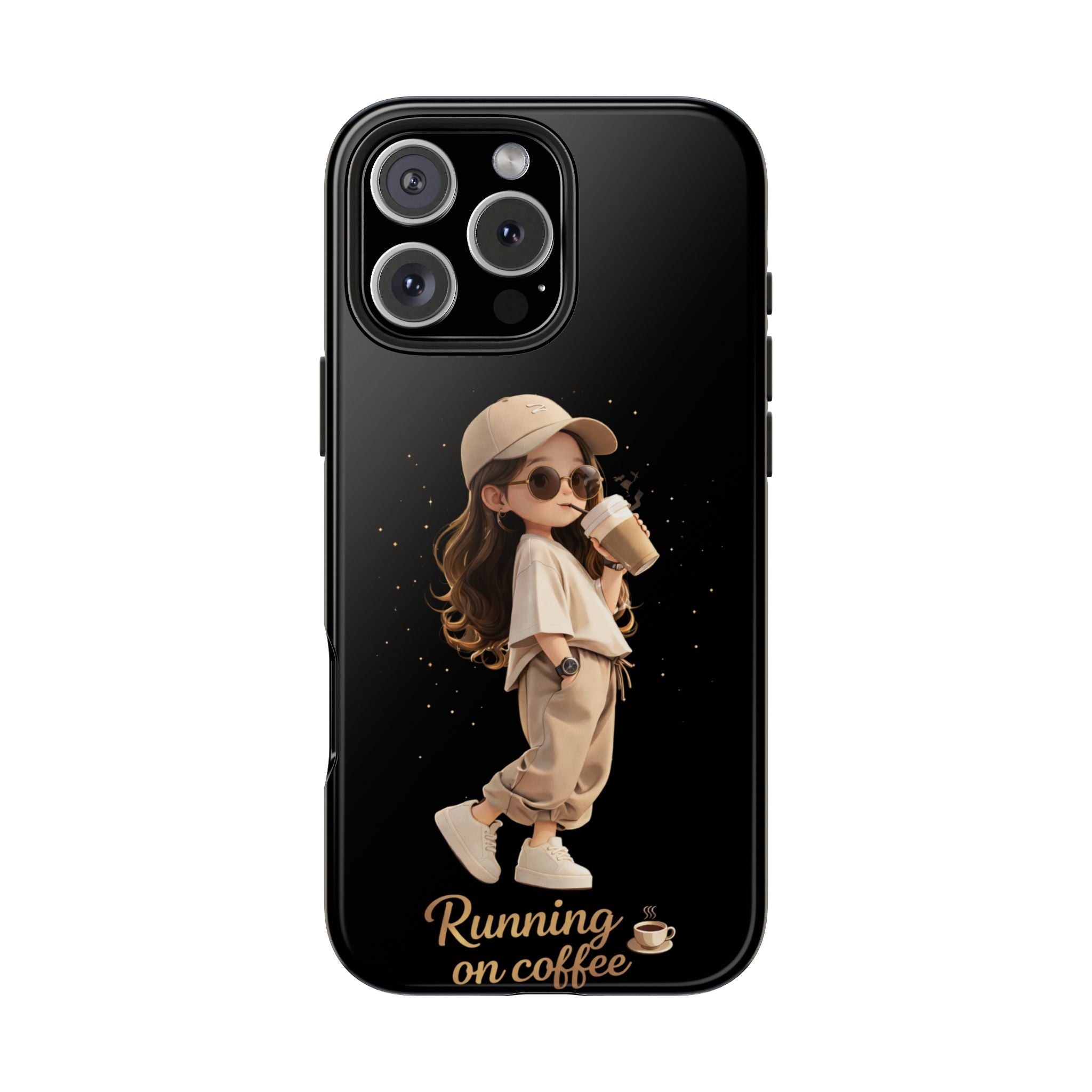Phone Case — 'Running on Coffee' Cute Coffee Girl Protective Case
