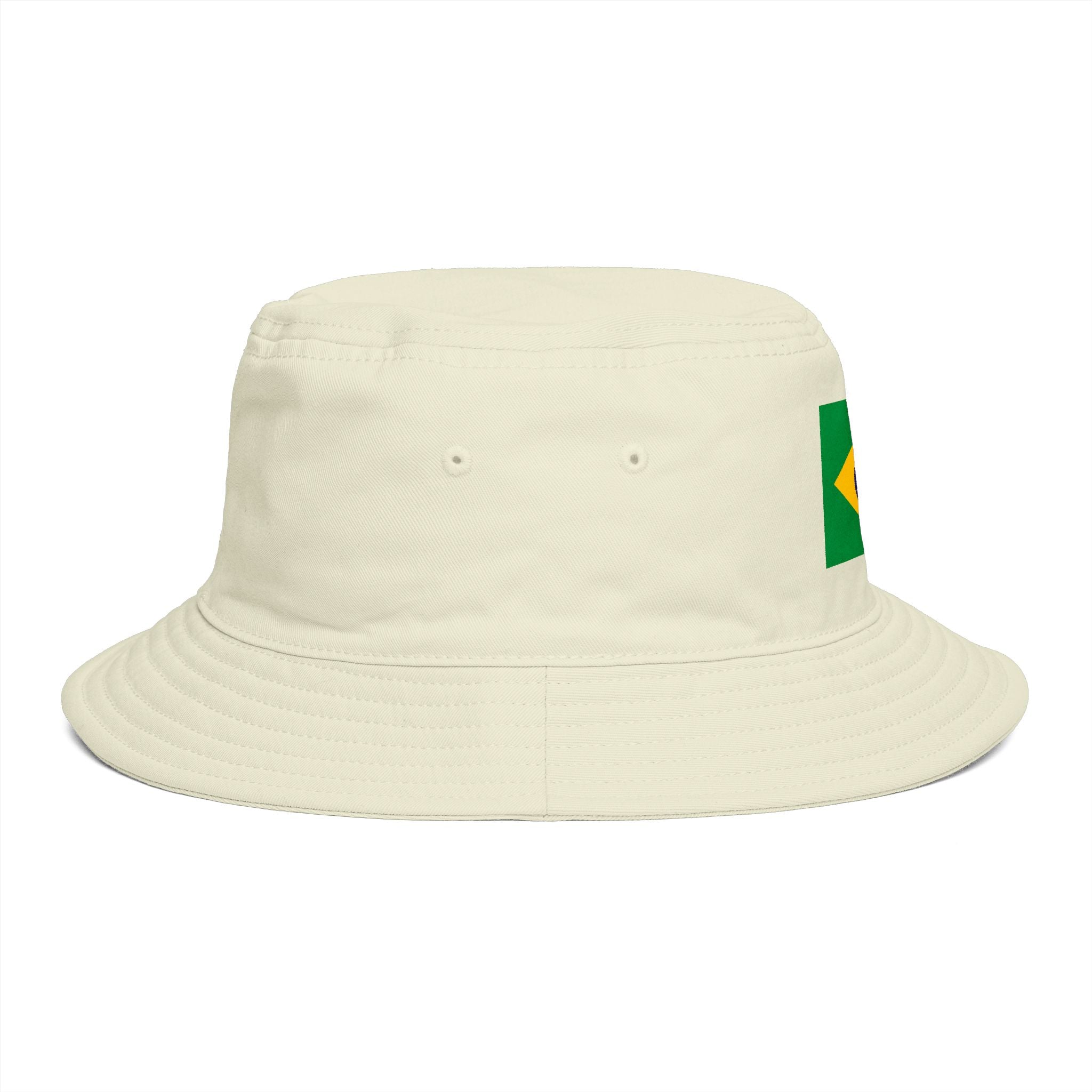 Brazil Flag Bucket Hat — Brown Cotton Sun Hat with Brazilian Flag Patch