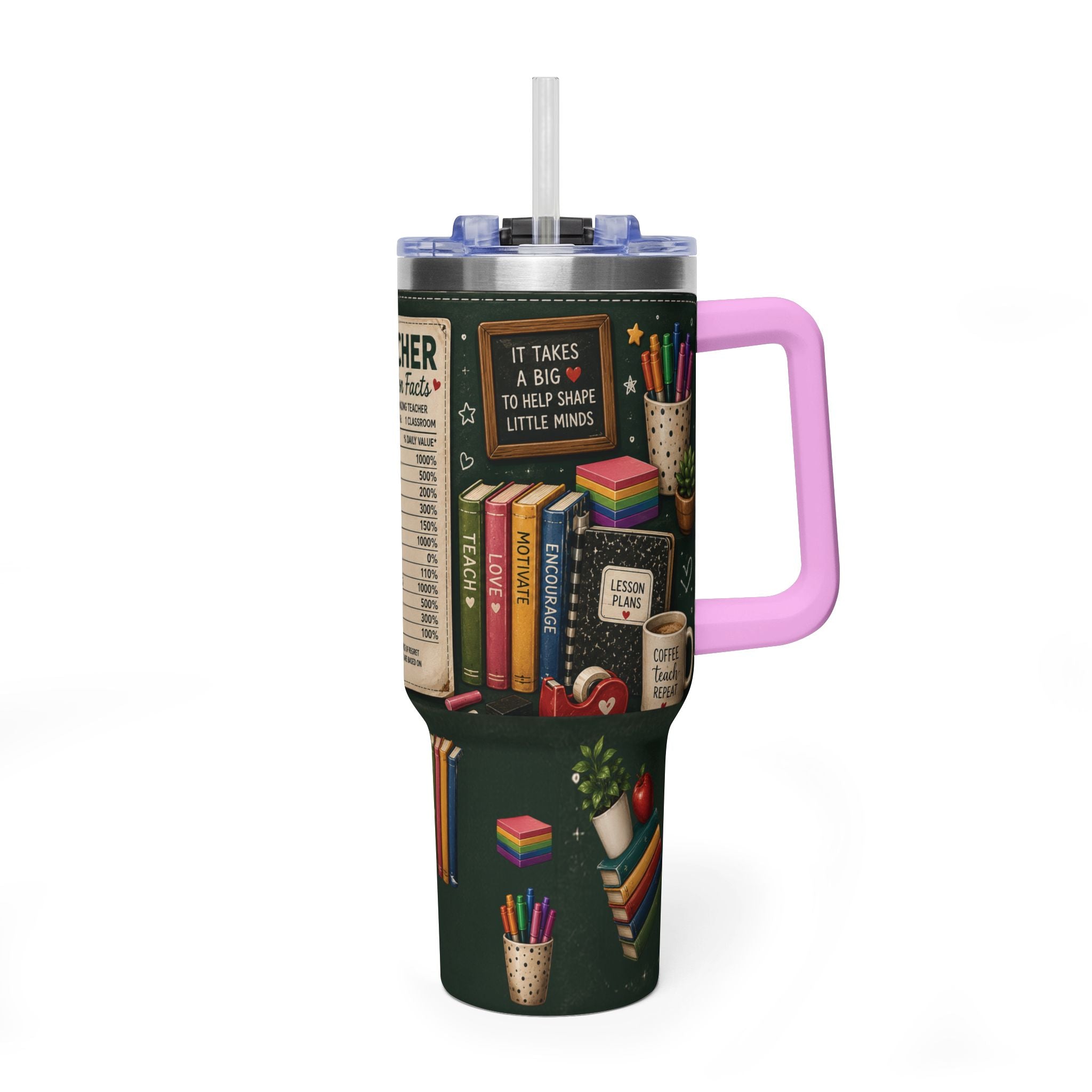 Teacher Nutrition Facts 40oz Vacuum Tumbler — Insulated Teacher Coffee Cup