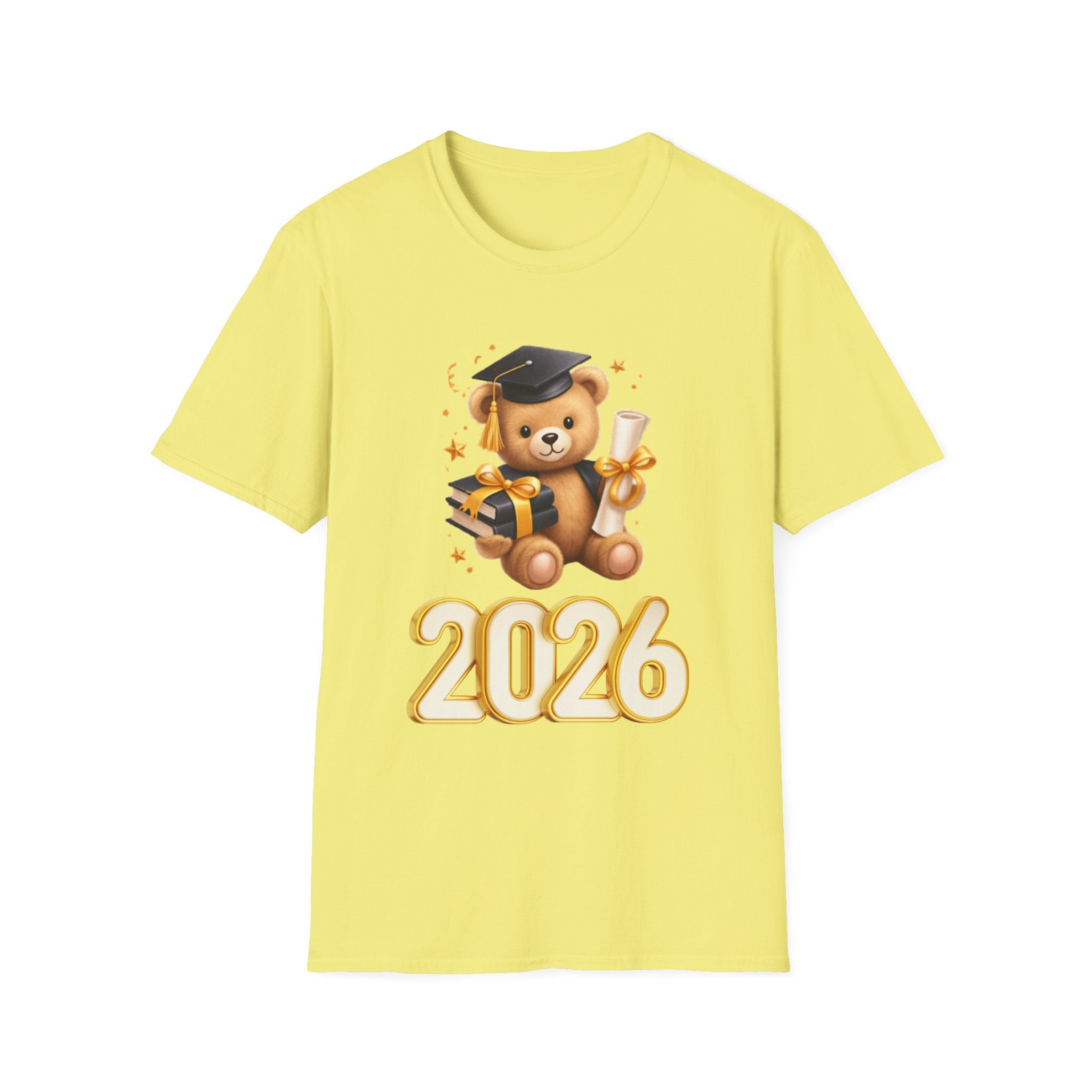 2026 Graduation Bear T-Shirt — Cute Teddy Grad Cap & Diploma Tee
