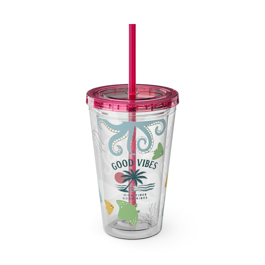Good Vibes Ocean Tumbler with Straw — 16oz Sea Life Travel Cup