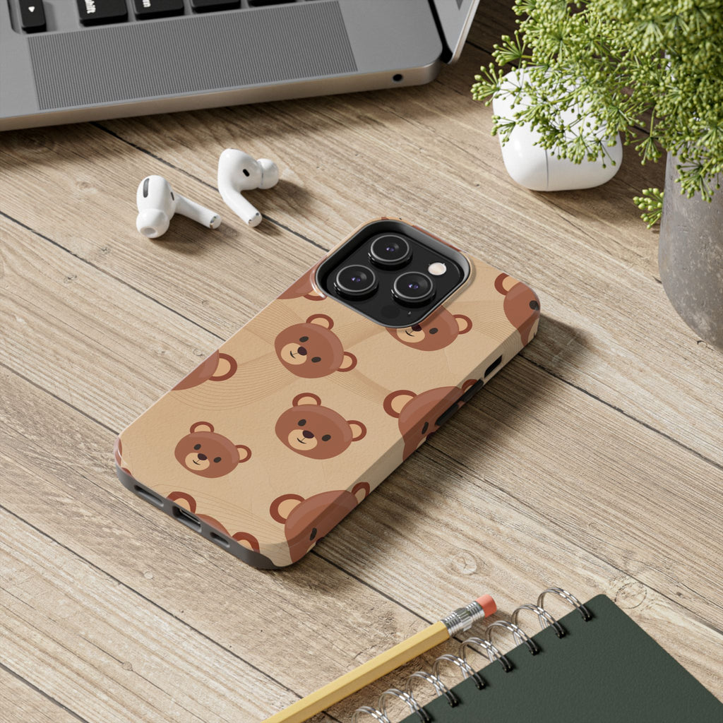Bear Pattern Tough Phone Case — Cute Brown Bear Protective Phone Cover
