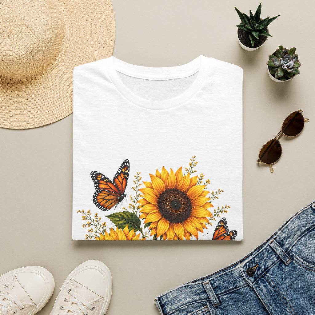 Sunflower & Monarch Butterfly T-Shirt — Floral Summer Tee