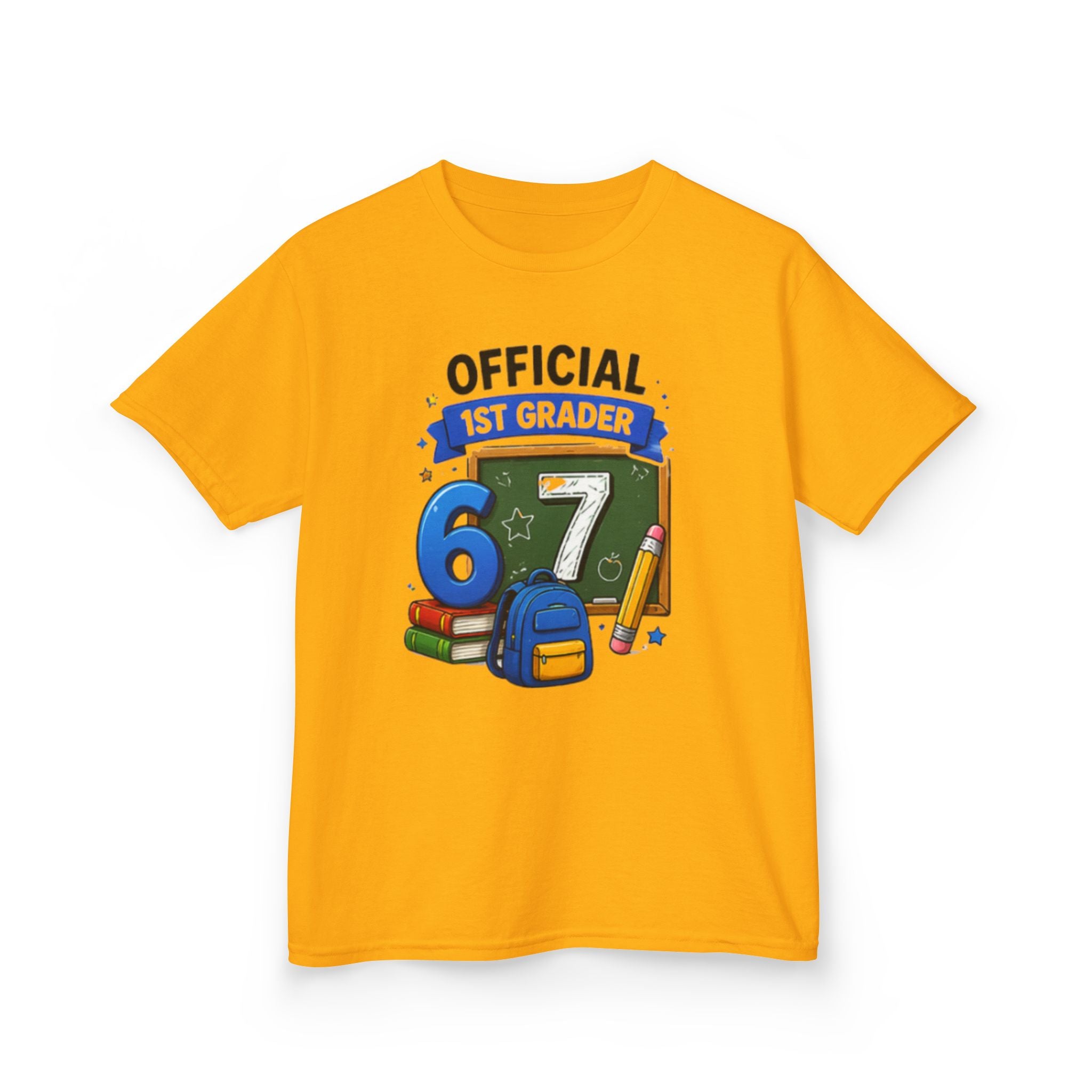 Official 1st Grader" Back-to-School Shirt with Chalkboard & School Supplies Design 67