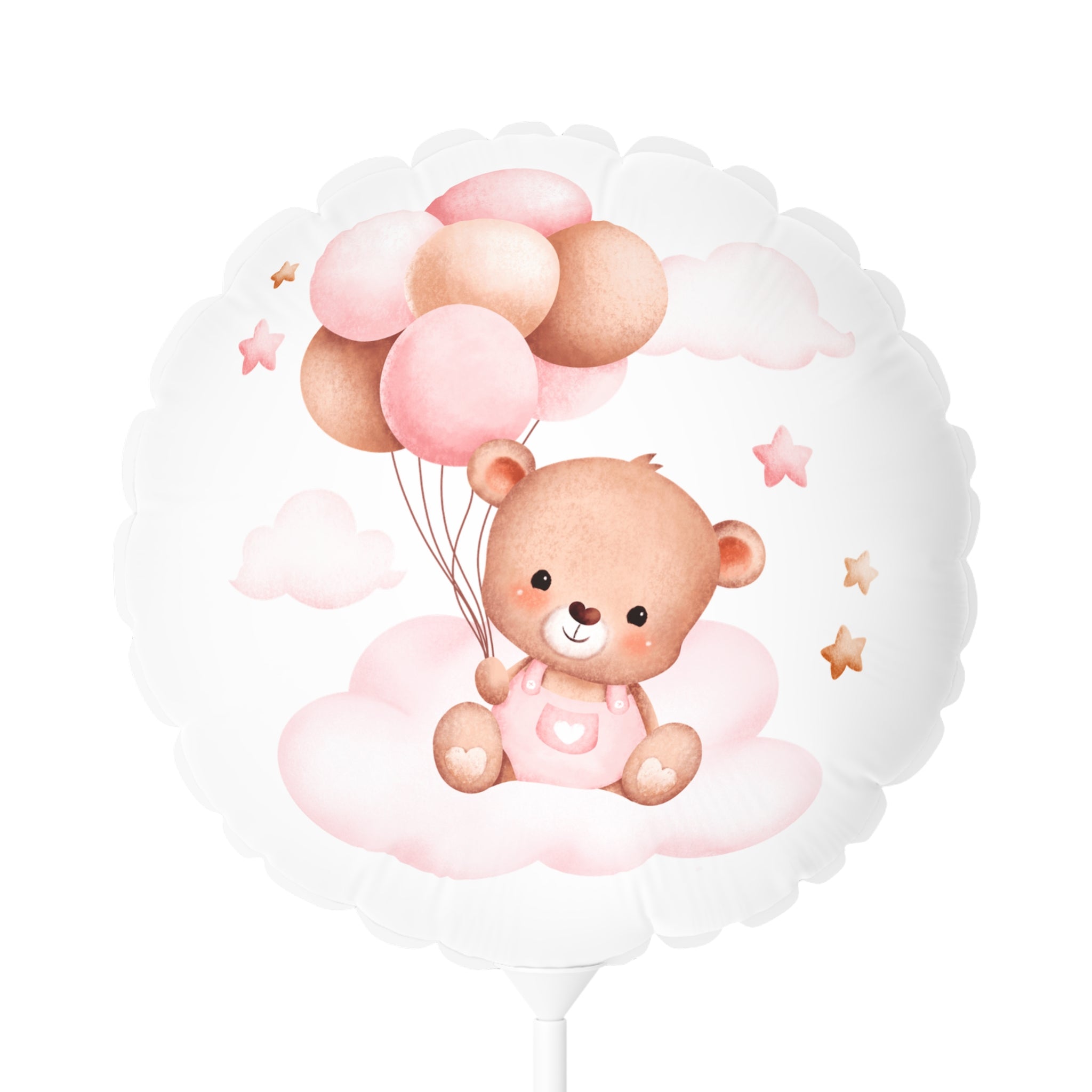 Pink Teddy Bear Balloon — 11" Round/Heart-Shaped Baby Shower & Newborn Party Decor